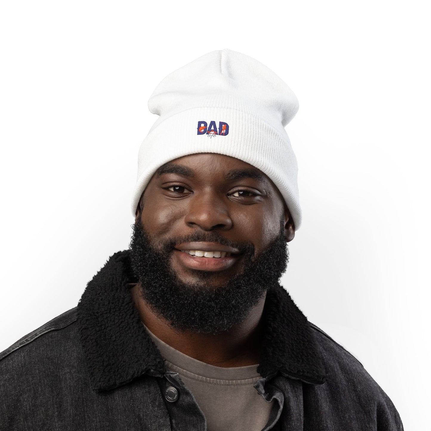 Embroidered 'DAD' Knit Beanie – Floral Accent Winter Hat for Fathers