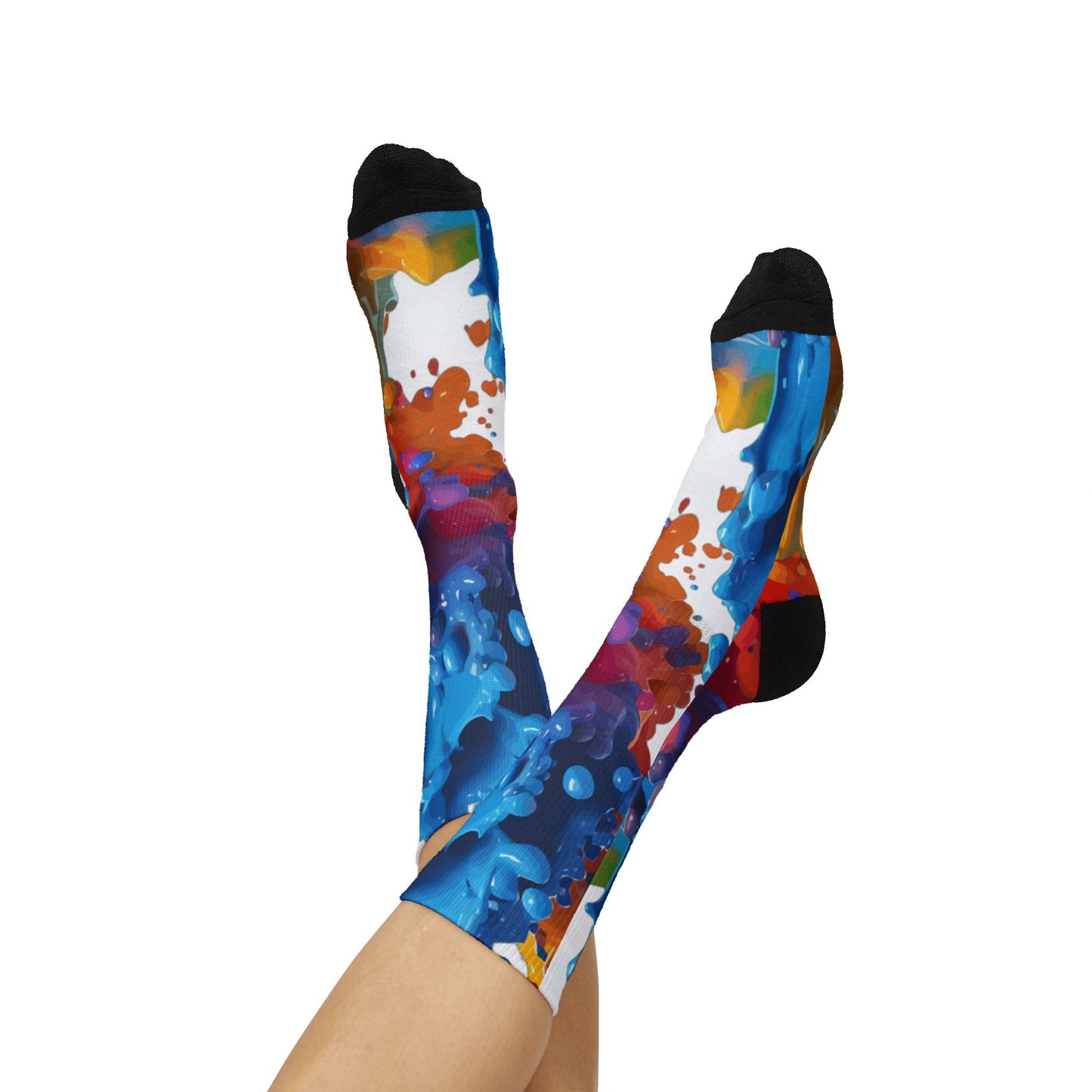 Color Splash Sublimation Socks — Abstract Rainbow Crew Socks