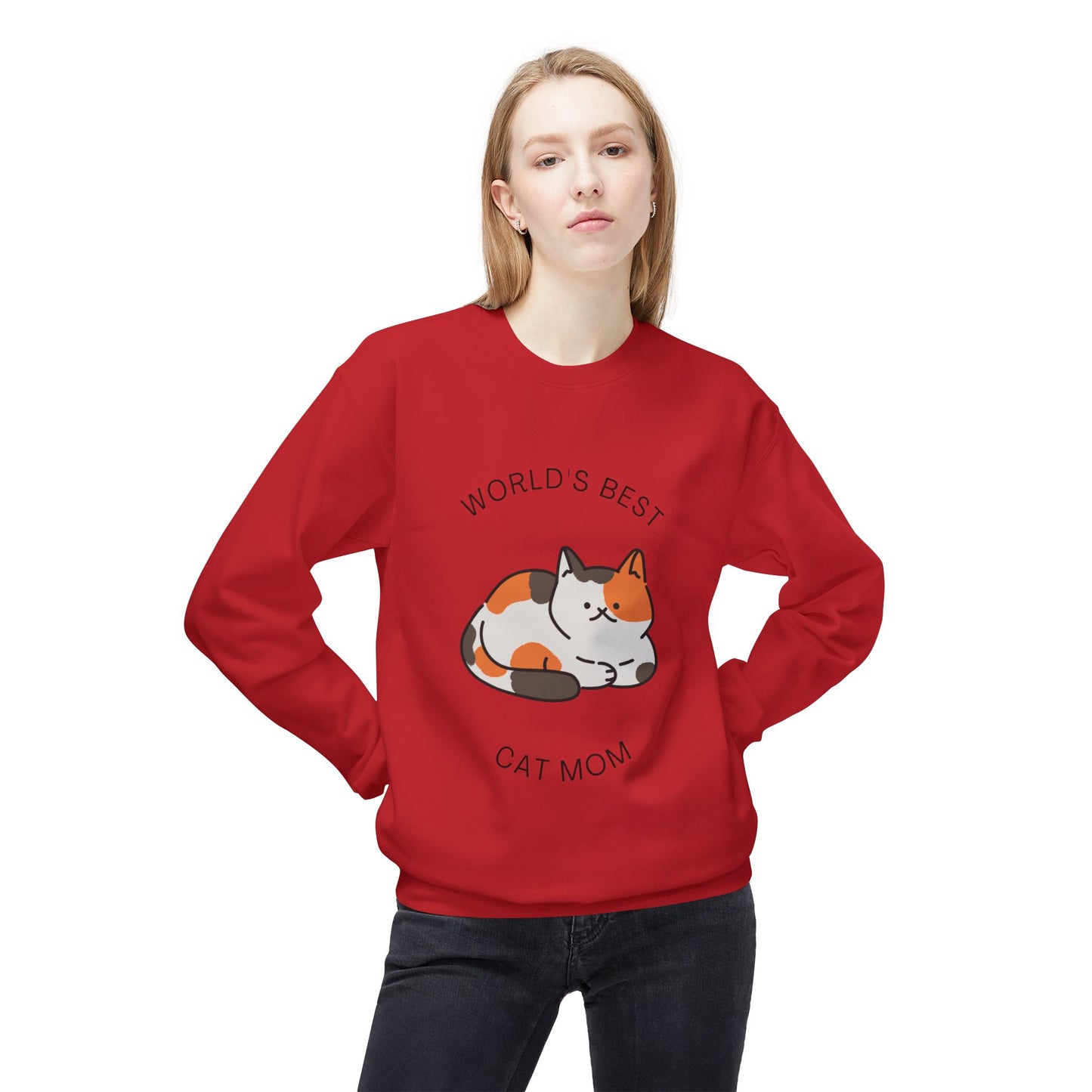 Cat Mom Sweatshirt - "World's Best" Cute Calico Cat Crewneck