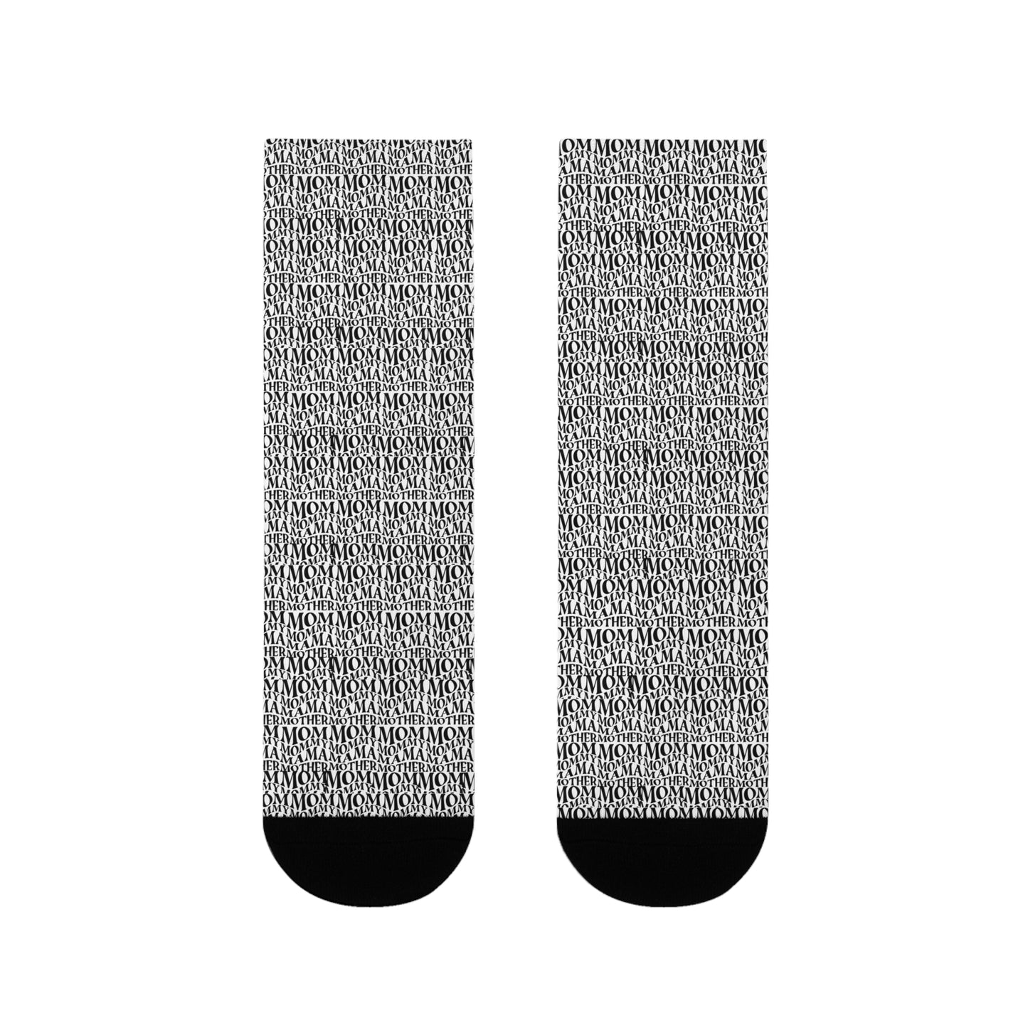 Monochrome 'MOM' Pattern Crew Socks — Sublimated Graphic Socks for Moms
