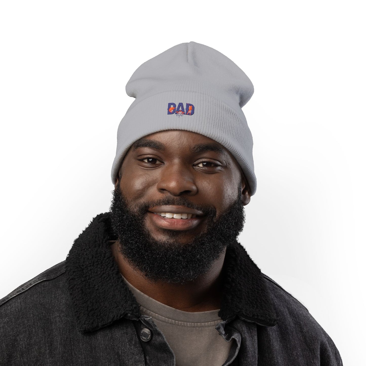 Embroidered 'DAD' Knit Beanie – Floral Accent Winter Hat for Fathers