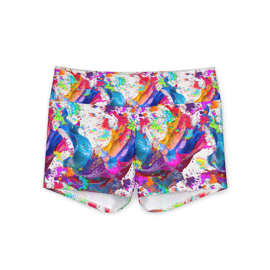 Color Splash Women's Yoga Shorts — Vibrant Abstract Print Activewear