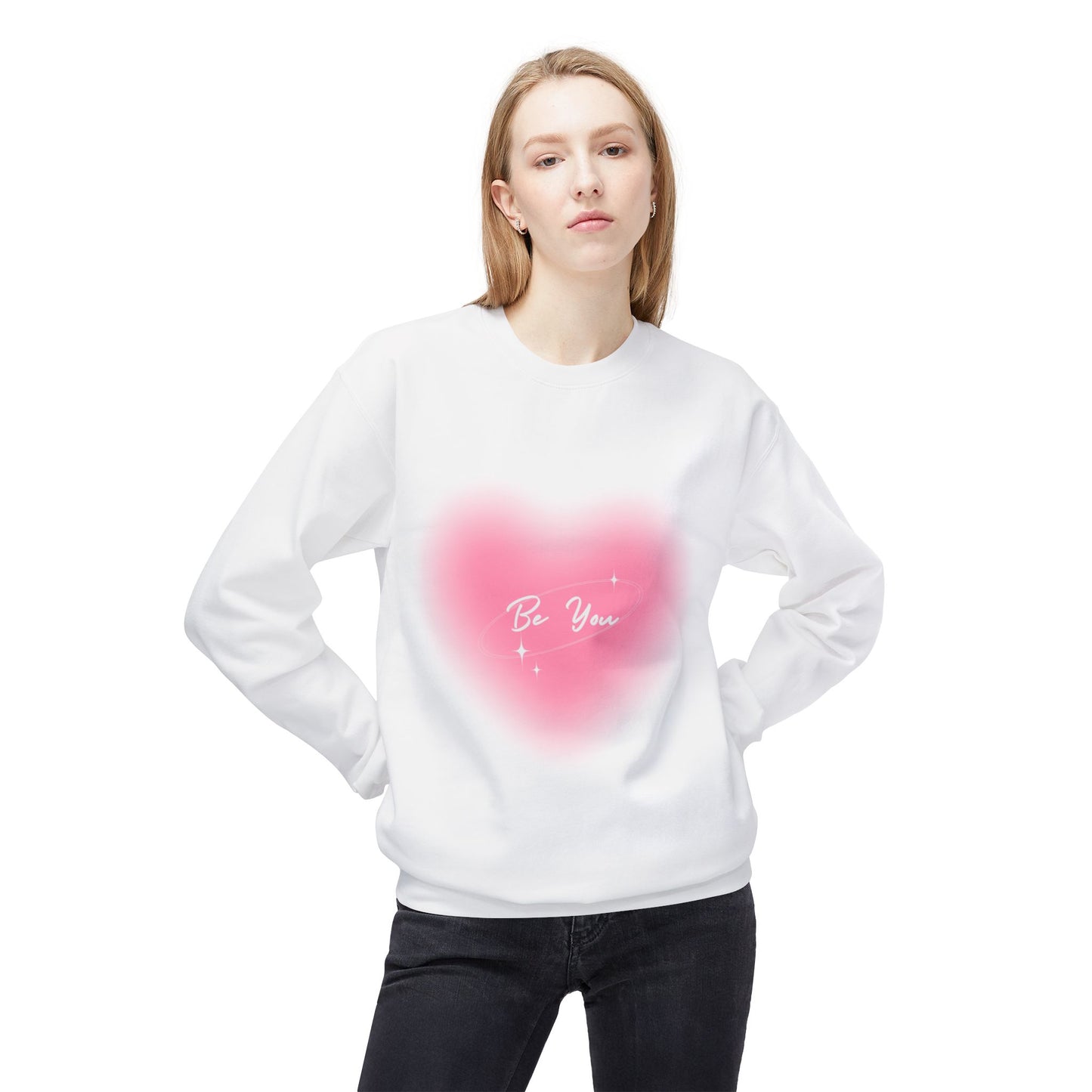 Be You Heart Crewneck Sweatshirt — Pink Heart Graphic