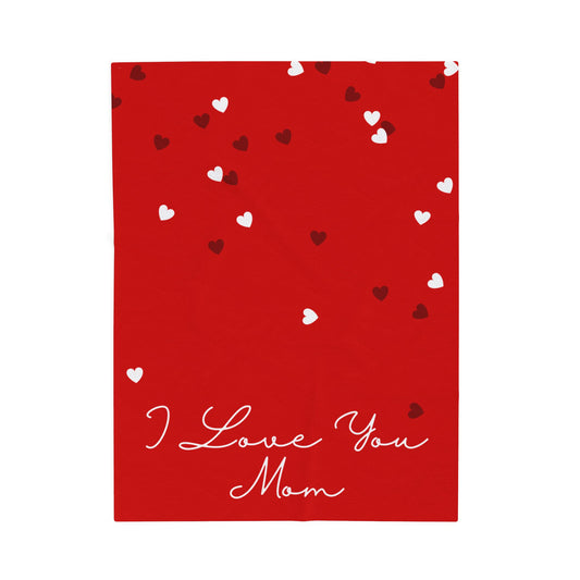I Love You Mom Red Heart Plush Blanket