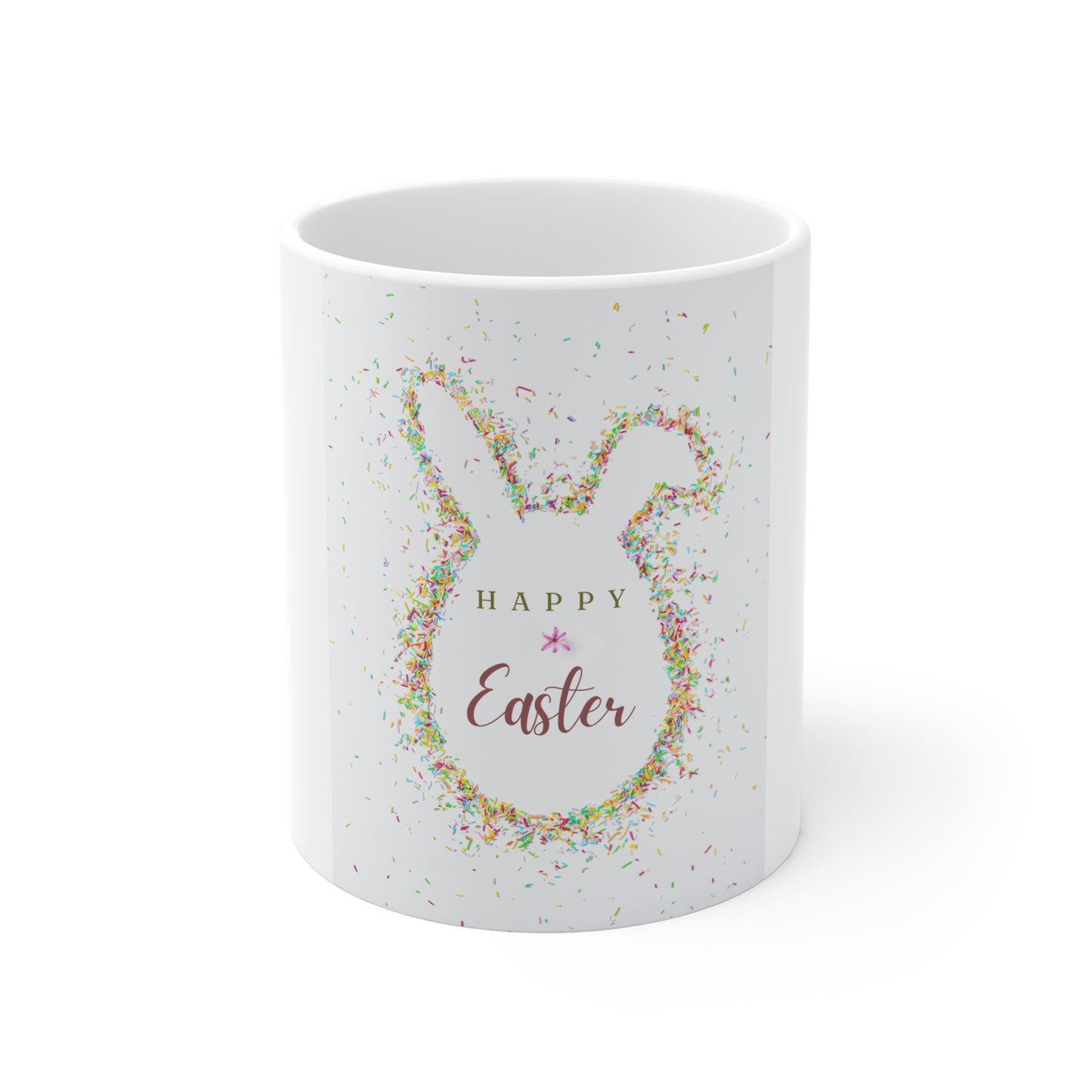 Happy Easter Bunny Silhouette 11oz Mug — Pastel Confetti Holiday Coffee Cup