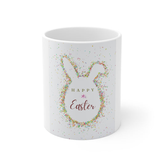 Happy Easter Bunny Silhouette 11oz Mug — Pastel Confetti Holiday Coffee Cup