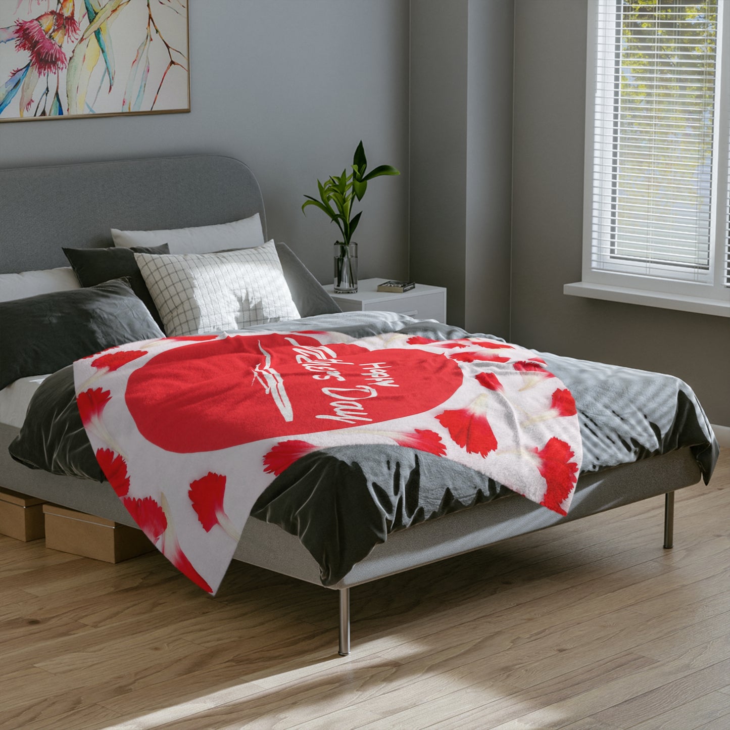 Happy Mother's Day Velveteen Blanket — Red Carnation Microfiber Throw