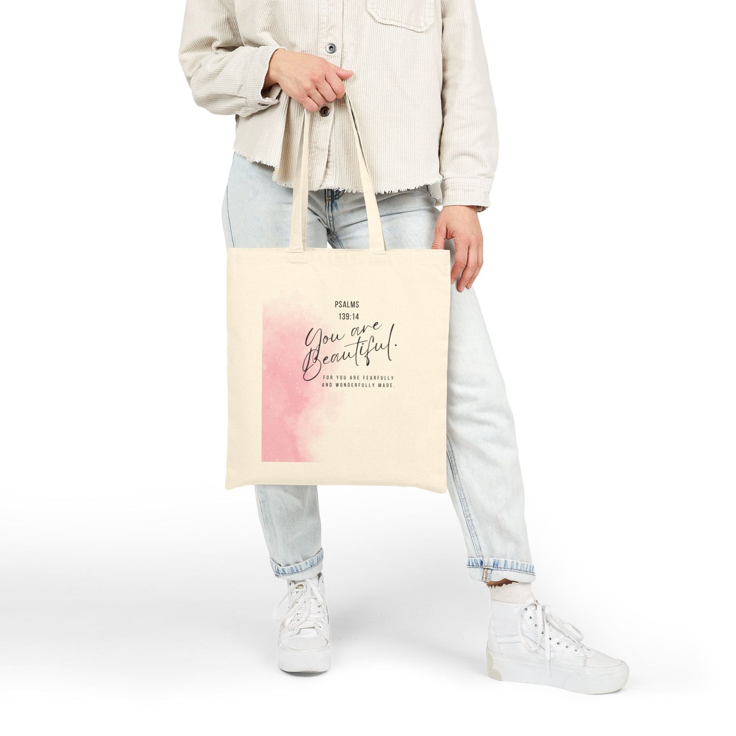 Canvas Tote — "You Are Beautiful" Psalm 103:14 Inspirational Grocery & Church Bag