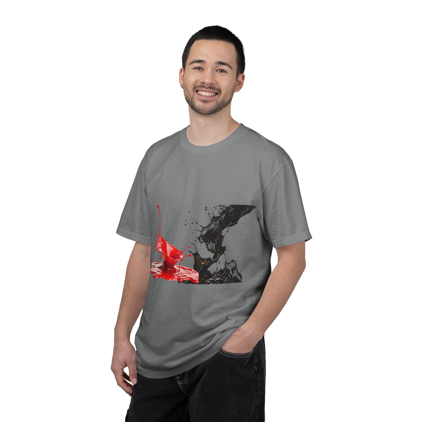 Ink Splash Graphic T-Shirt — Red & Black Abstract Art Tee