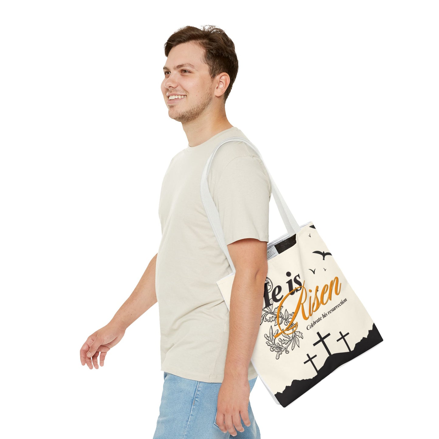 He Is Risen Easter Tote Bag — Christian Resurrection Canvas Tote