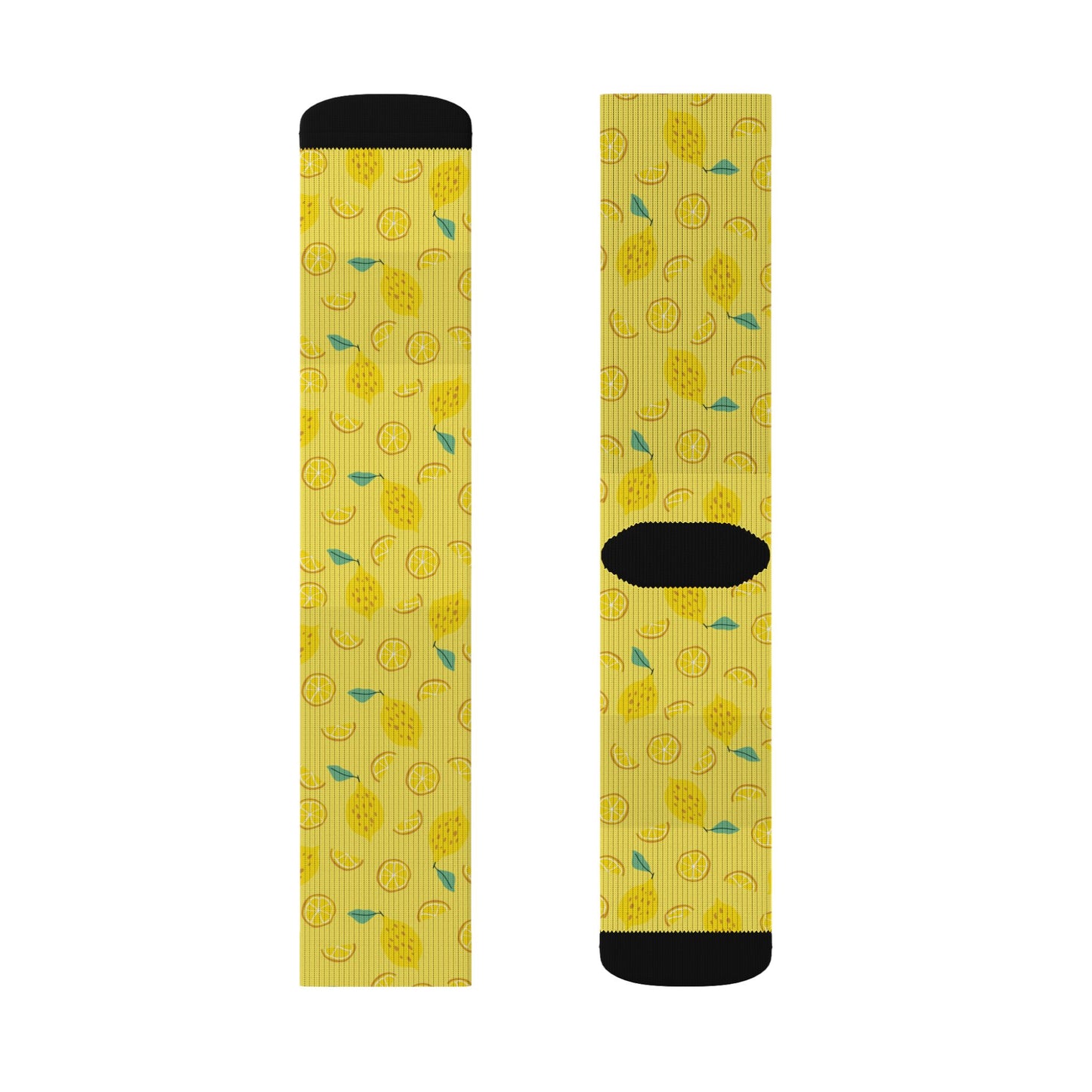 Lemon Pattern Sublimation Socks — Bright Yellow Citrus Crew Socks
