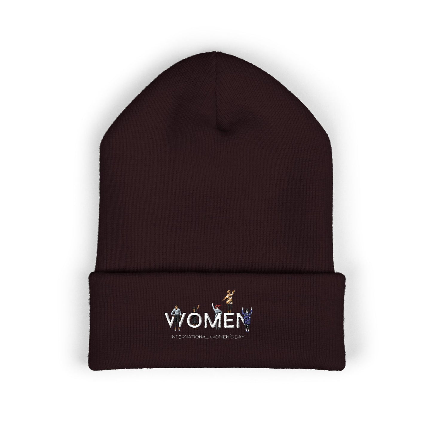 Embroidered Penguin Line Cuffed Beanie — Cute Winter Animal Knit Hat