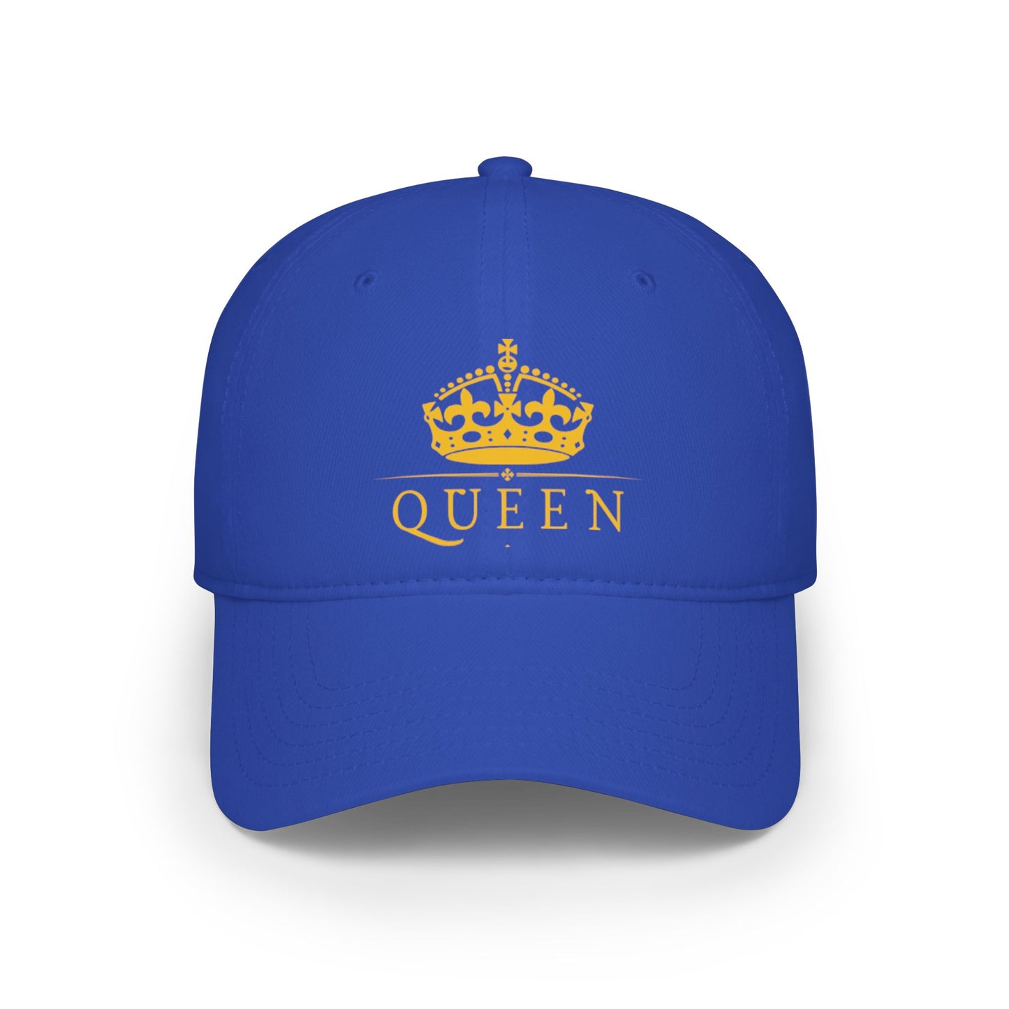 Queen Crown Baseball Cap — Red Low Profile Hat with Gold "QUEEN" Text