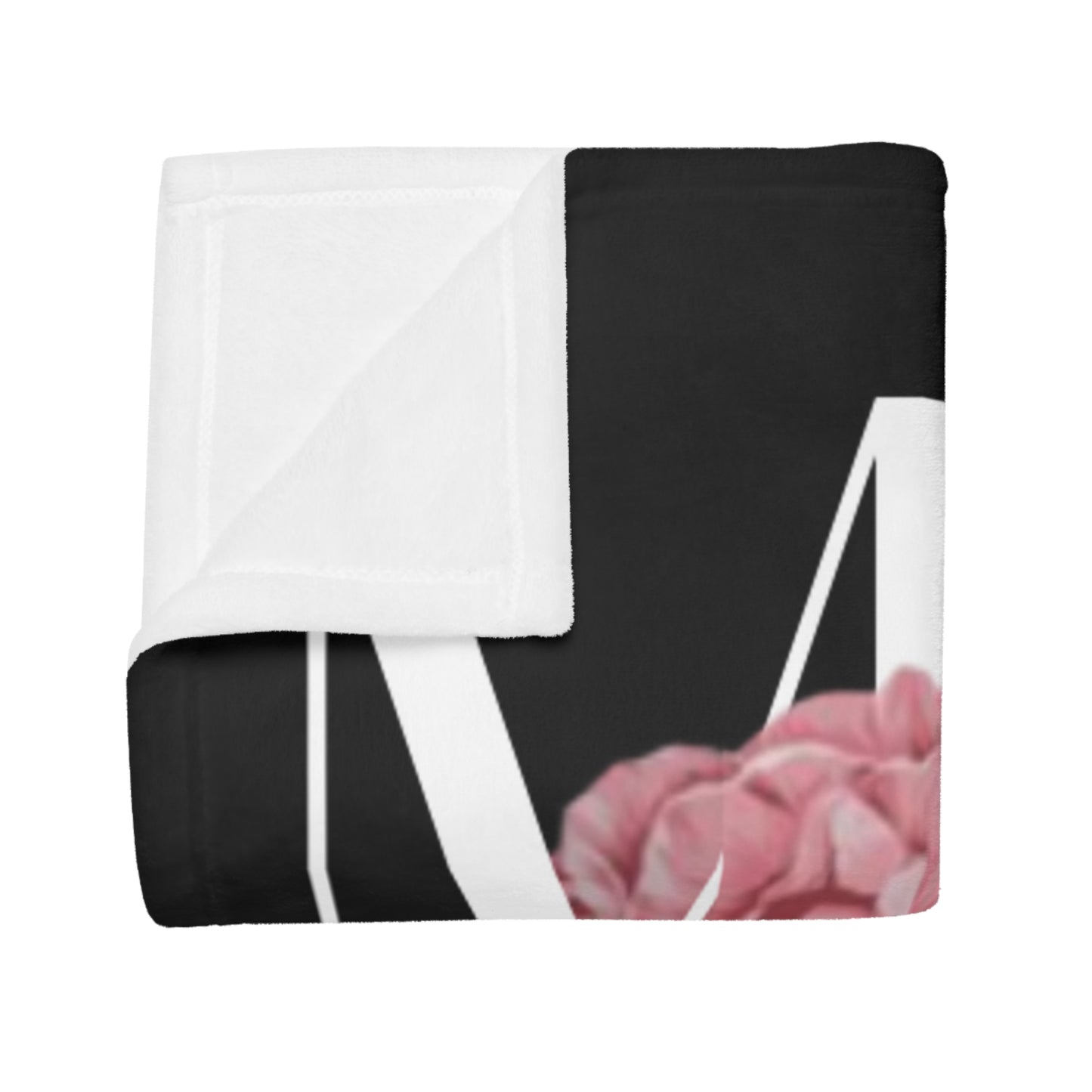 Monogram Floral Plush Fleece Blanket — MOM Lettered Black Rose Throw