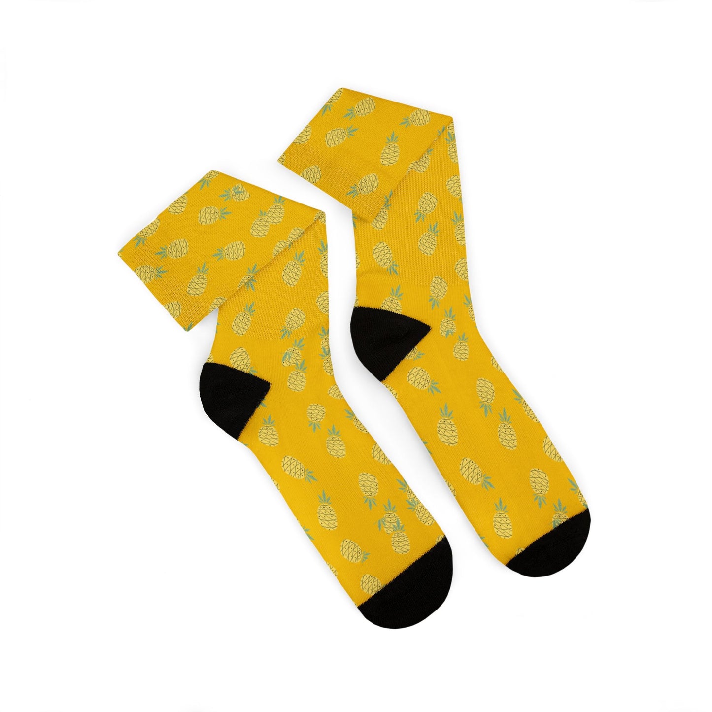 Yellow Pineapple Sublimation Socks — Fun Pineapple Pattern Crew Socks