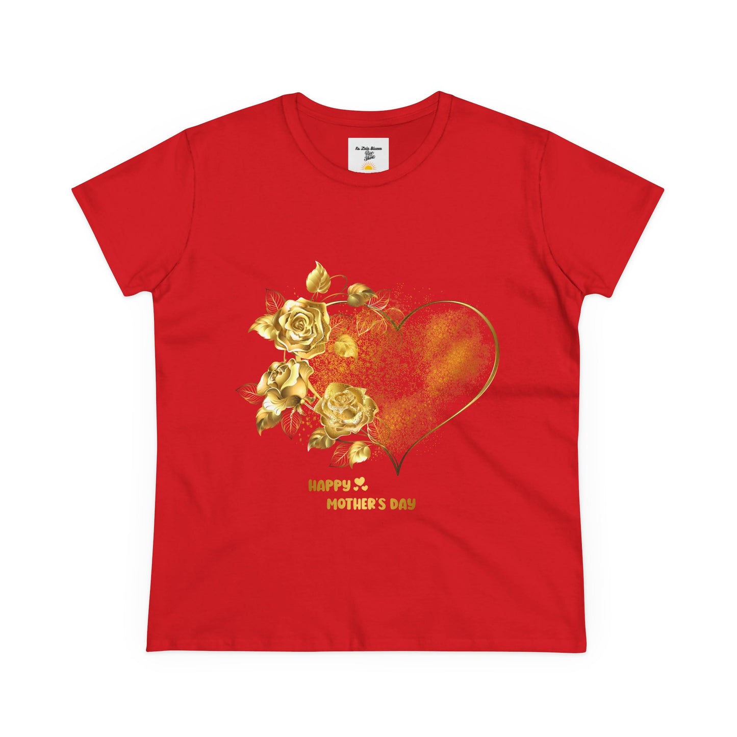 Happy Mother's Day Women's Midweight Cotton Tee with Gold Roses