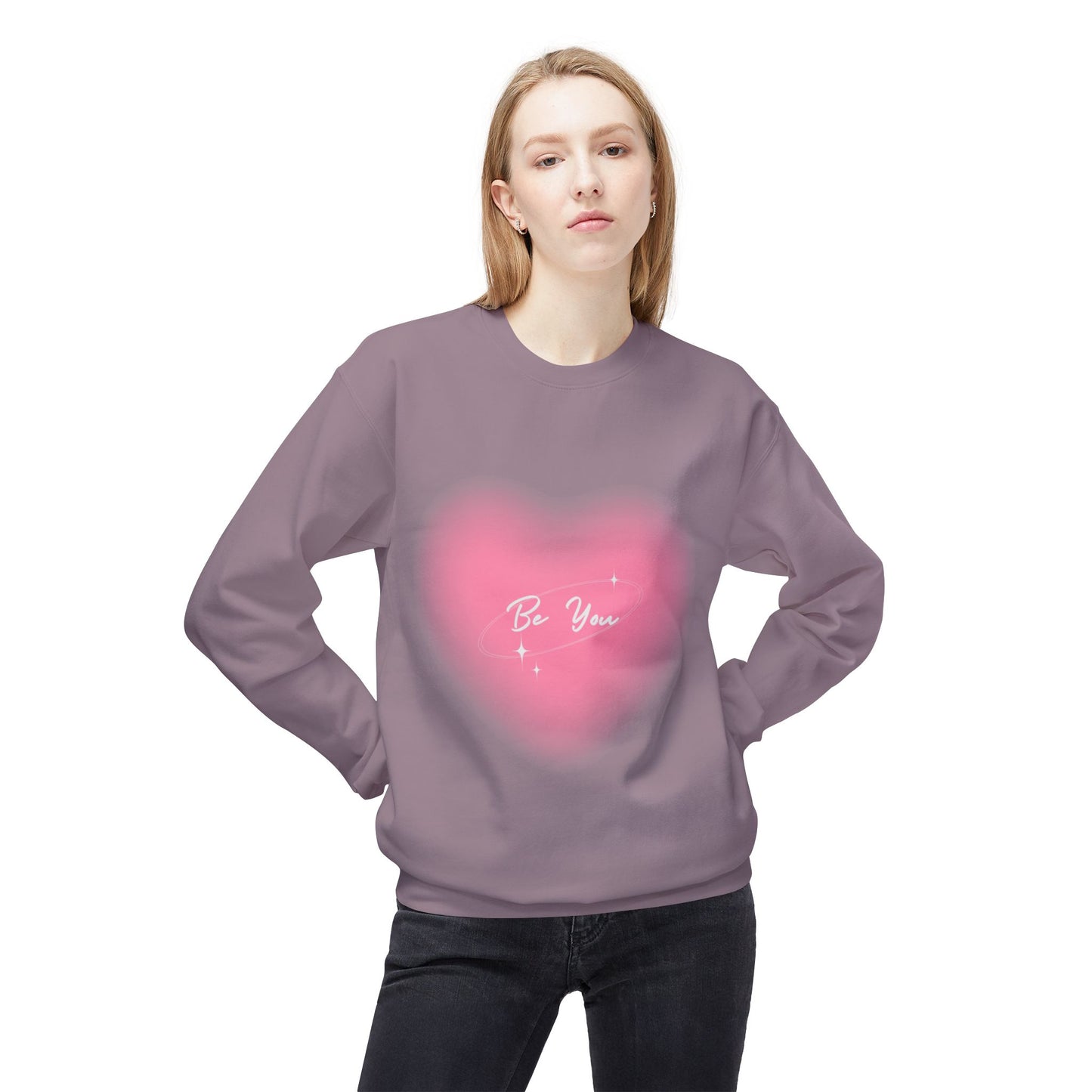 Be You Heart Crewneck Sweatshirt — Pink Heart Graphic