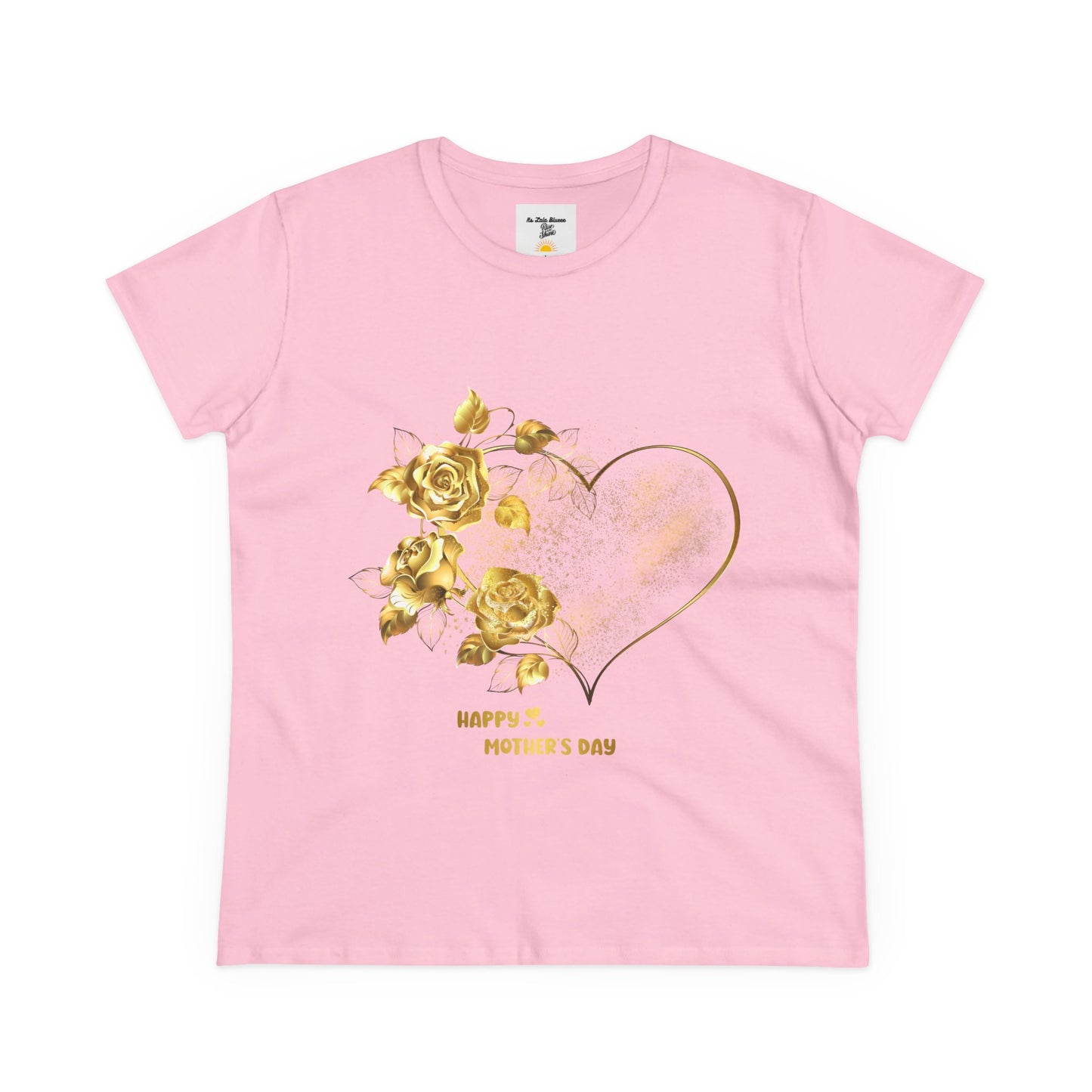Happy Mother's Day Women's Midweight Cotton Tee with Gold Roses