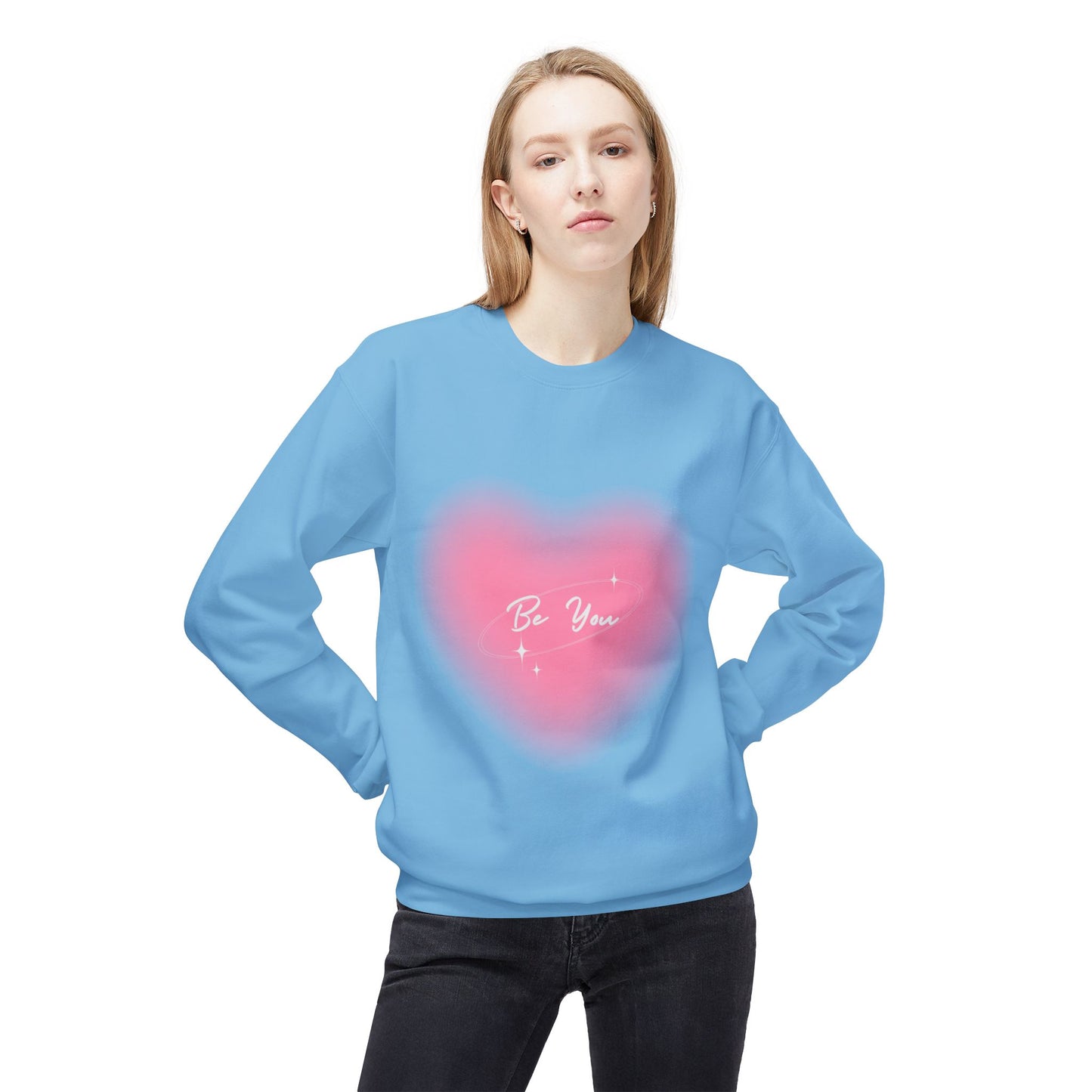 Be You Heart Crewneck Sweatshirt — Pink Heart Graphic