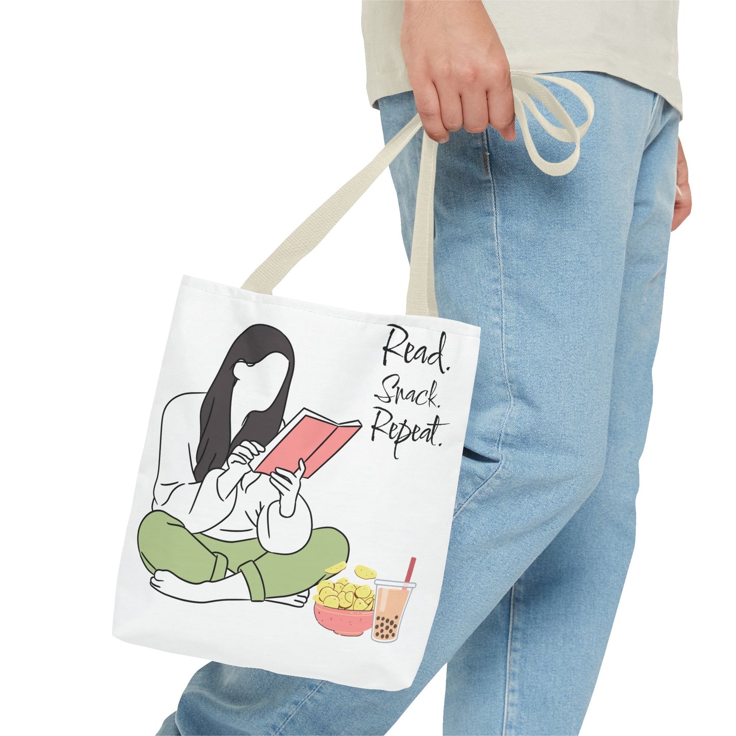 Reading Snack Tote Bag — "Read. Snack. Repeat." Book Lover Canvas Tote