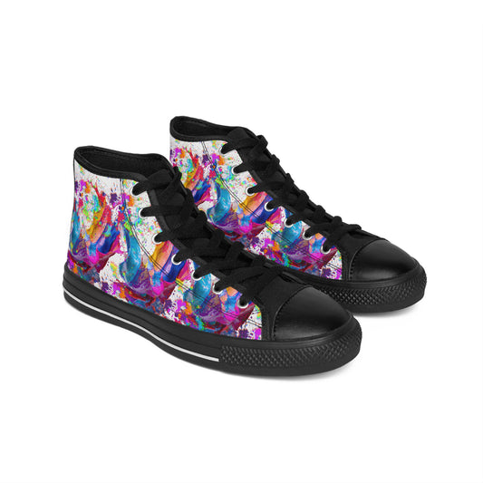 High-Top Sneakers — Colorful Abstract Paint Splash Women's Canvas Shoes