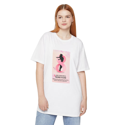 International Women’s Day Graphic Tee — ‘8 March’ Pink Silhouette Long Body T-Shirt