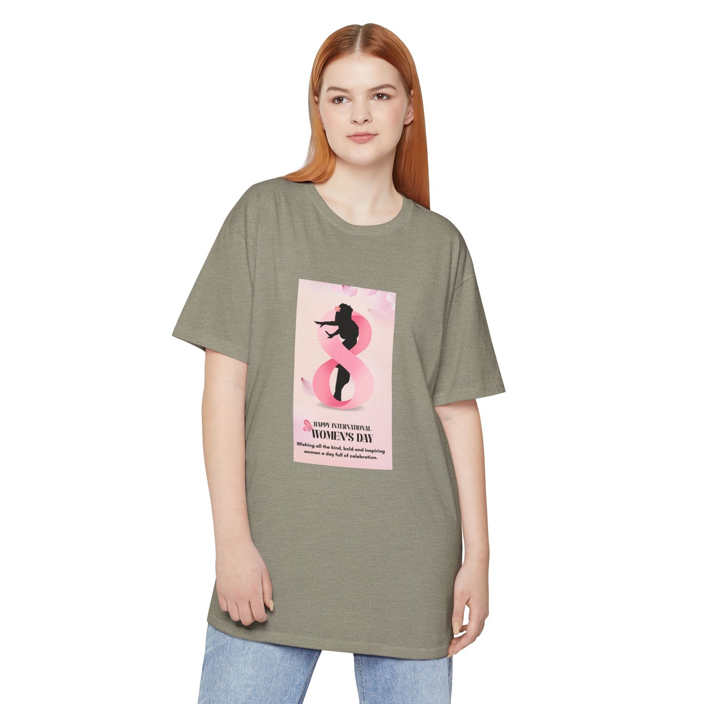 International Women’s Day Graphic Tee — ‘8 March’ Pink Silhouette Long Body T-Shirt