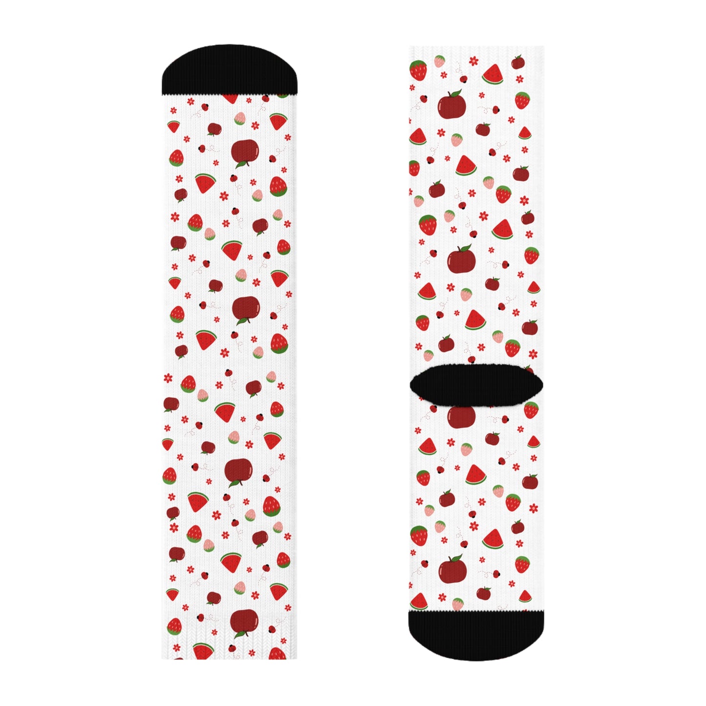 Strawberry Pattern Crew Socks — Cute Red Fruit Print Socks