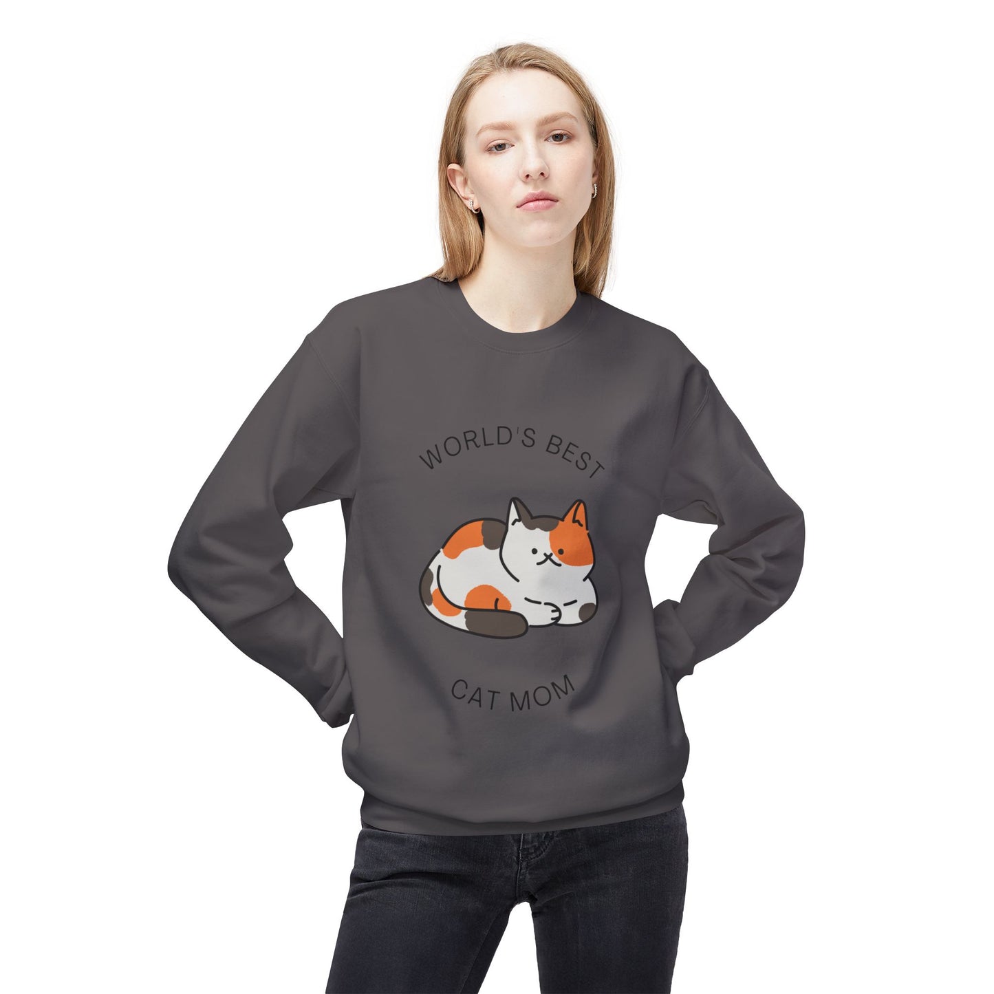 Cat Mom Sweatshirt - "World's Best" Cute Calico Cat Crewneck