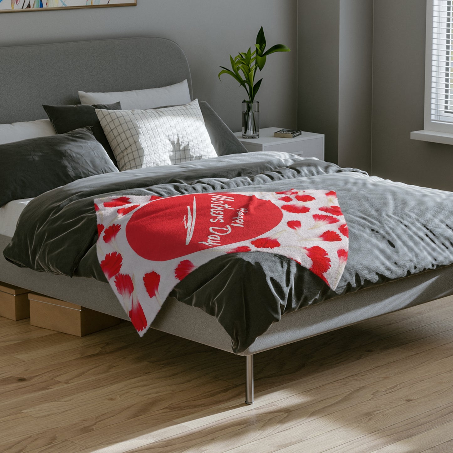Happy Mother's Day Velveteen Blanket — Red Carnation Microfiber Throw