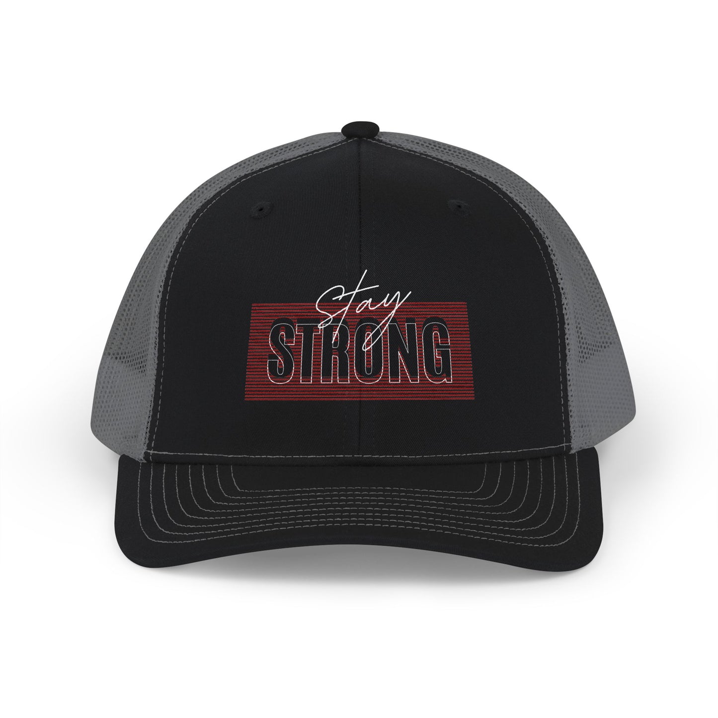 Strong Snapback Trucker Cap — Bold Red Text Mesh Baseball Hat