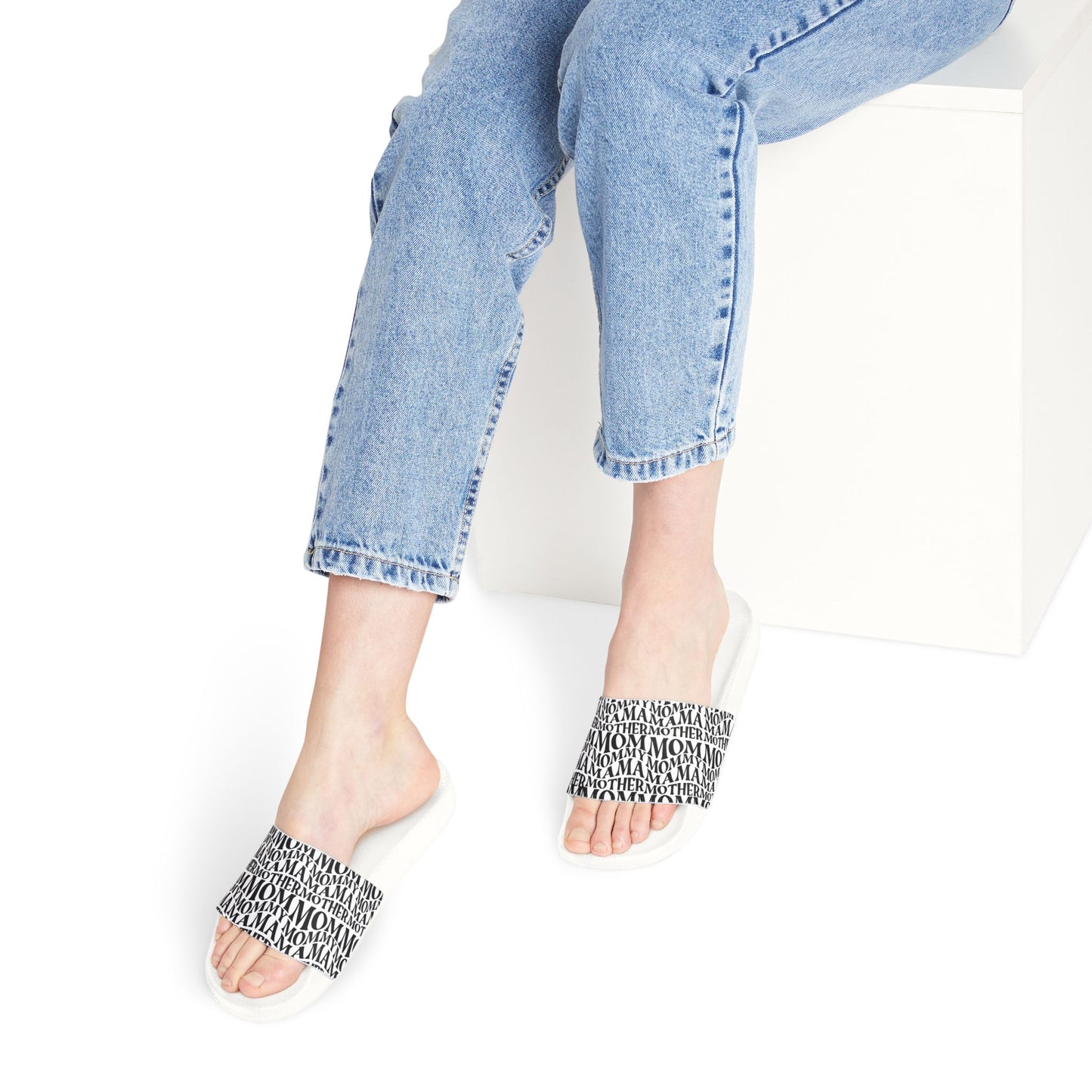Women's Removable-Strap Slide Sandals — Black Typographic Print