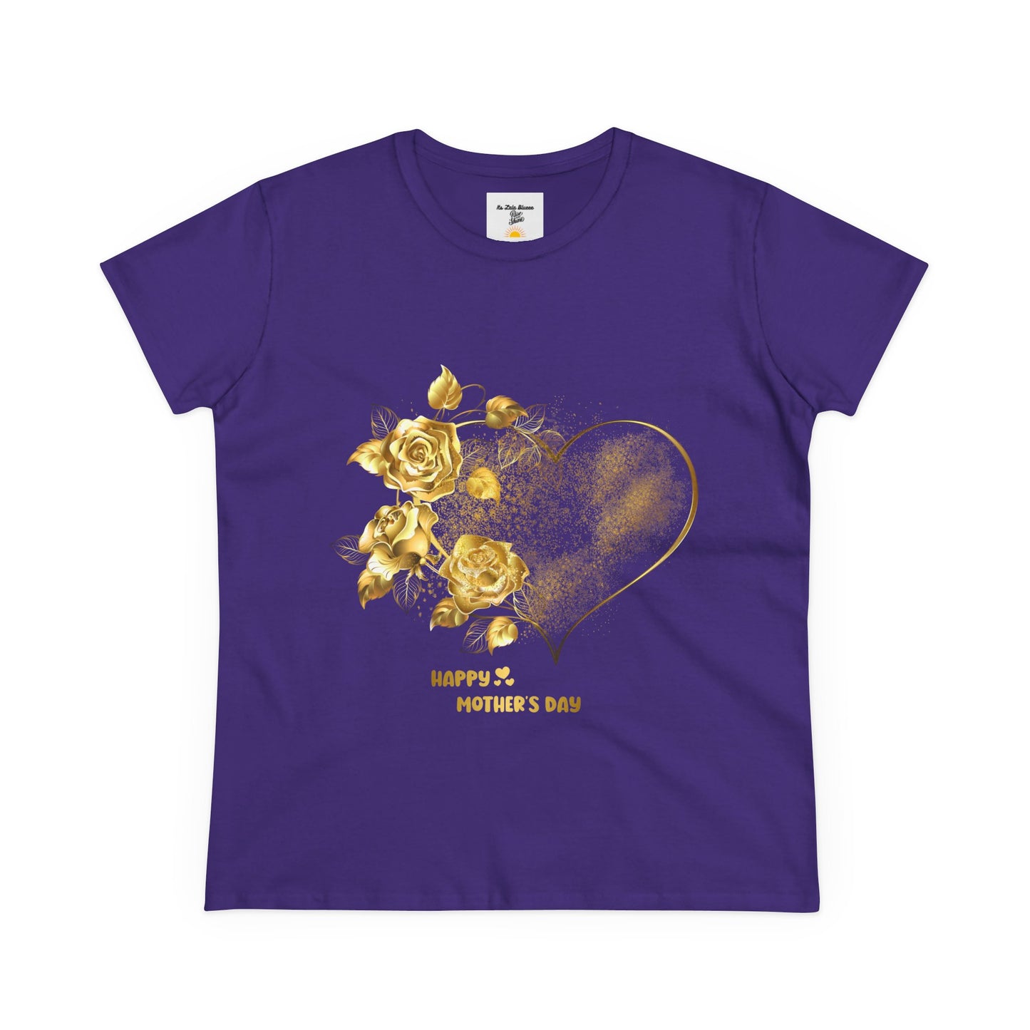 Happy Mother's Day Women's Midweight Cotton Tee with Gold Roses