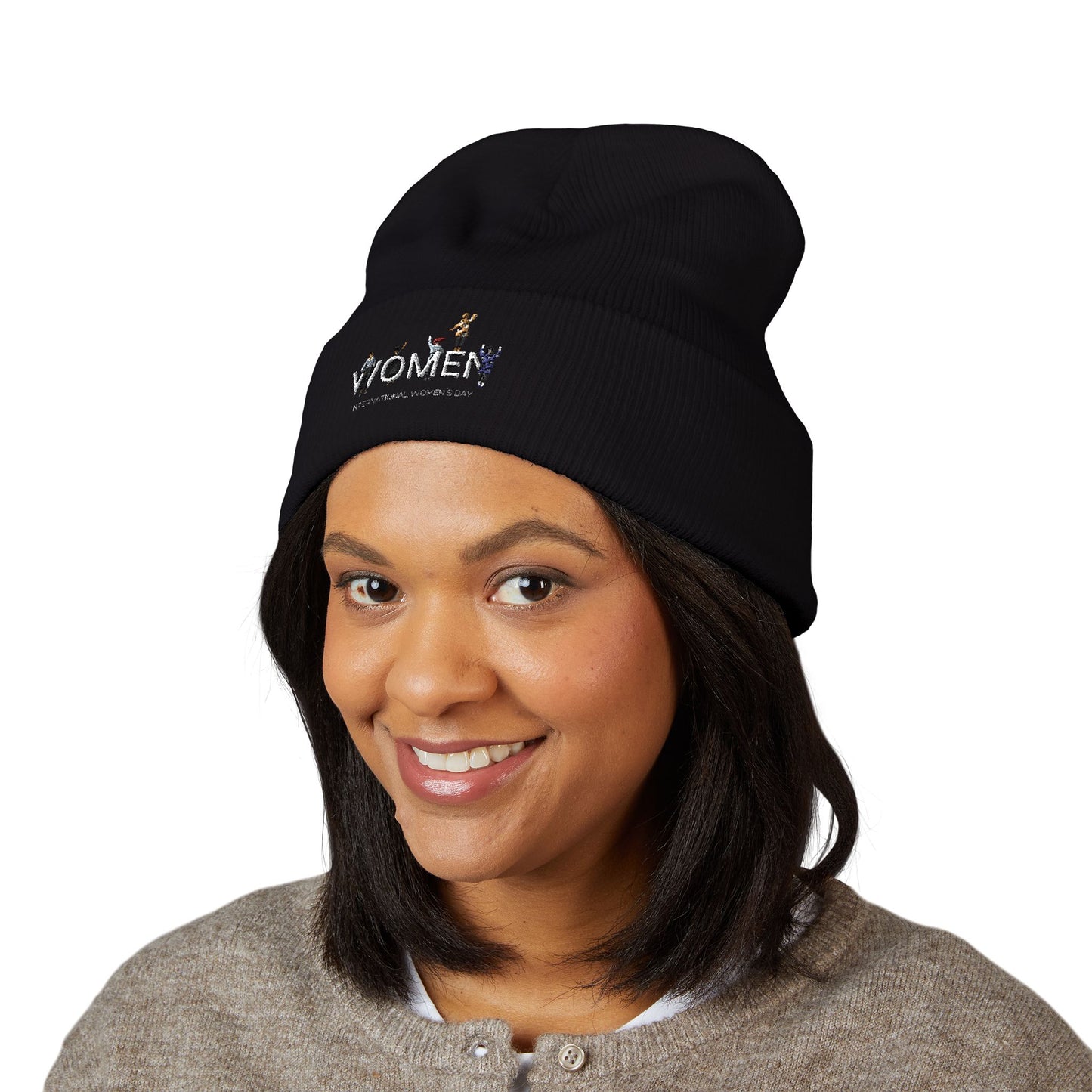 Embroidered Penguin Line Cuffed Beanie — Cute Winter Animal Knit Hat