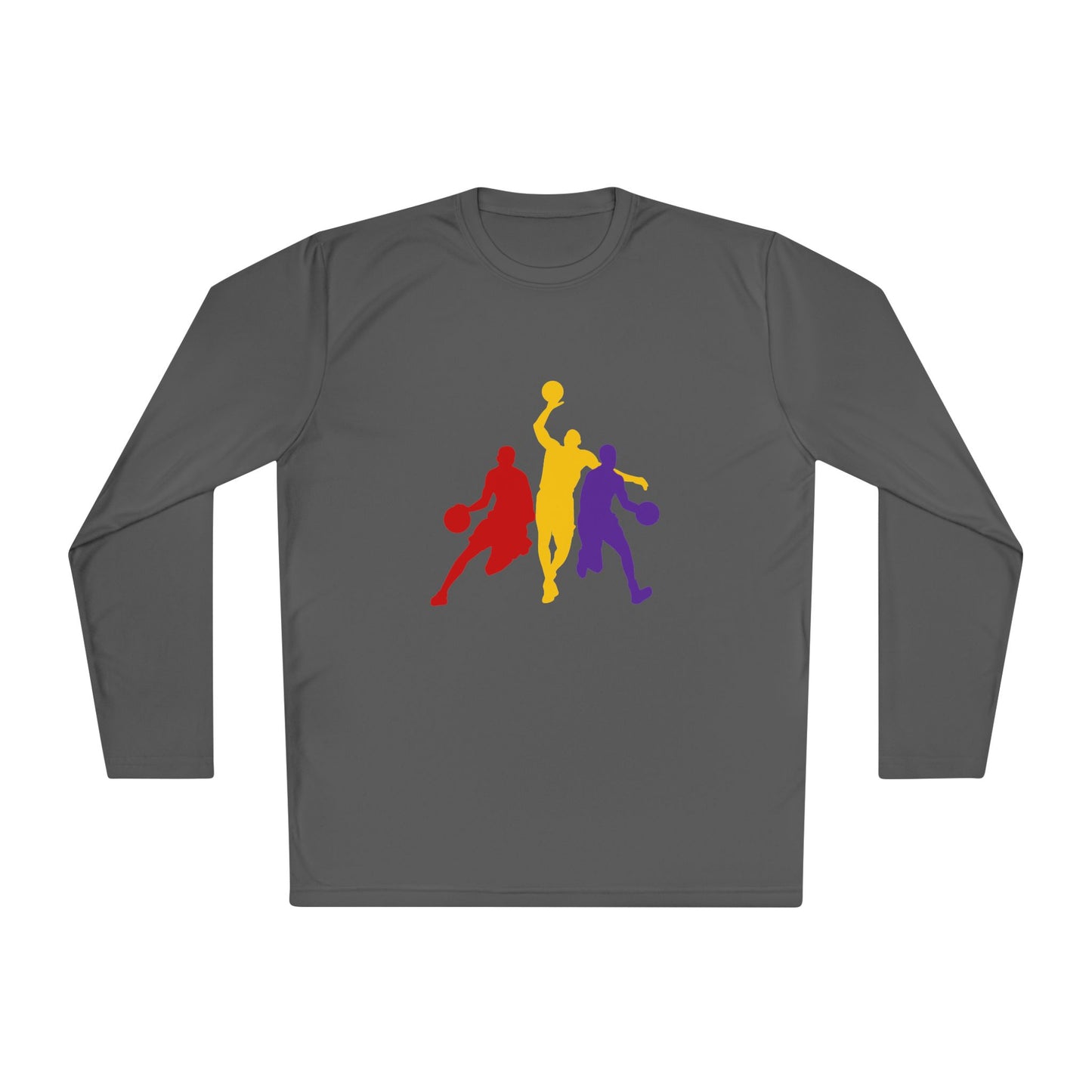Basketball Silhouette Long Sleeve Tee — Colorful Players Graphic