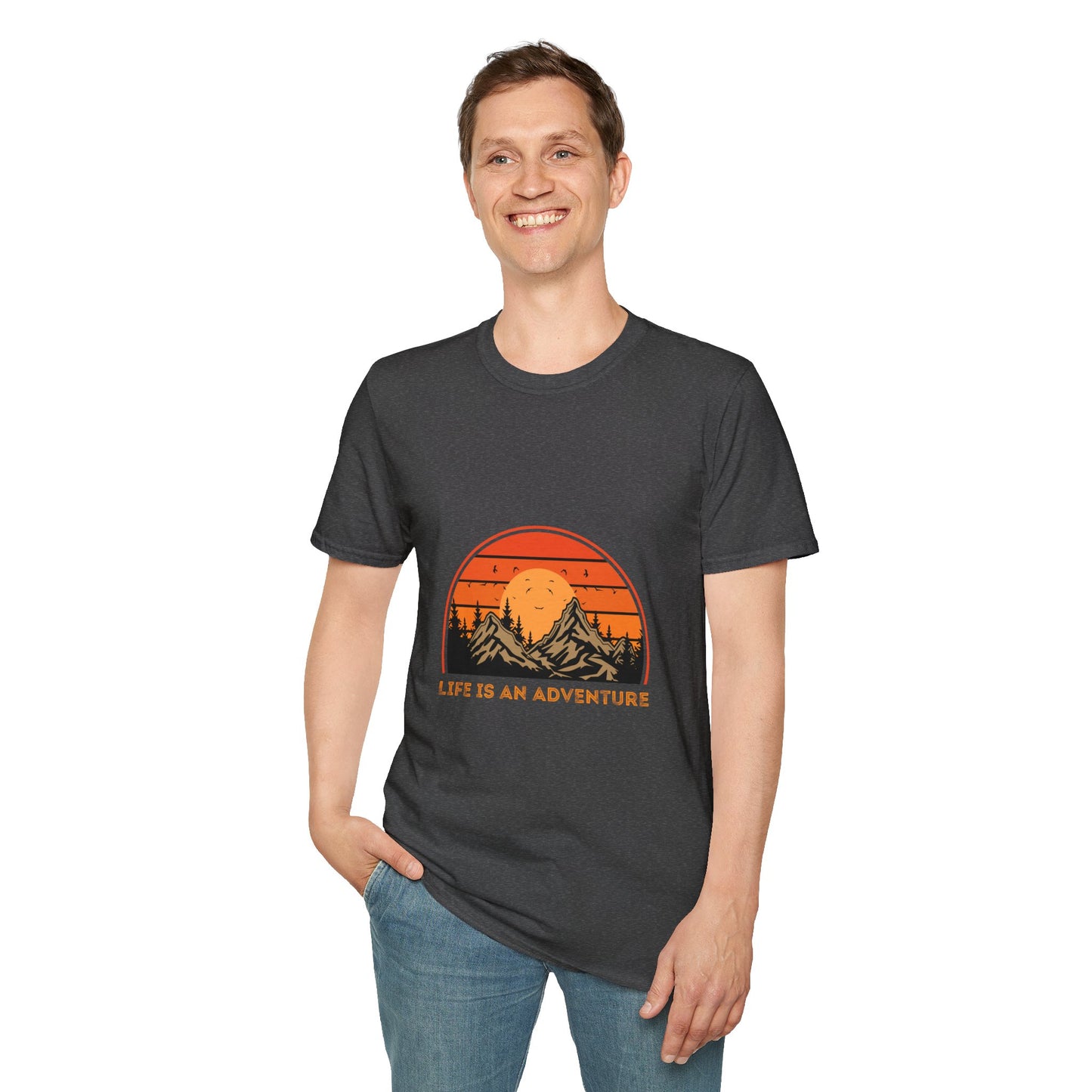 Adventure Mountains T-Shirt — "Life Is An Adventure" Retro Sunset Tee
