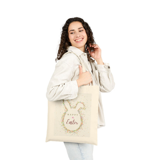 Easter Bunny Wreath Canvas Tote Bag – "Happy Easter" Spring Gift Bag