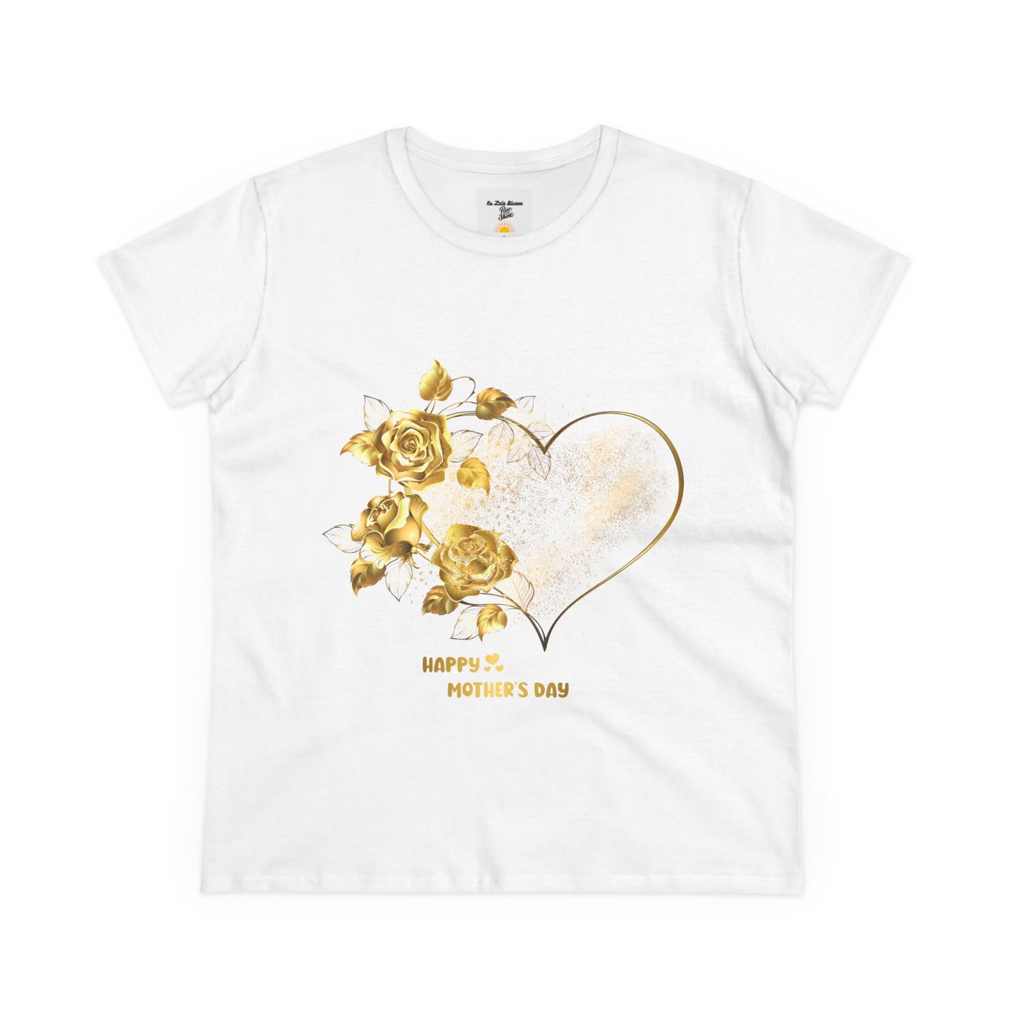 Happy Mother's Day Women's Midweight Cotton Tee with Gold Roses