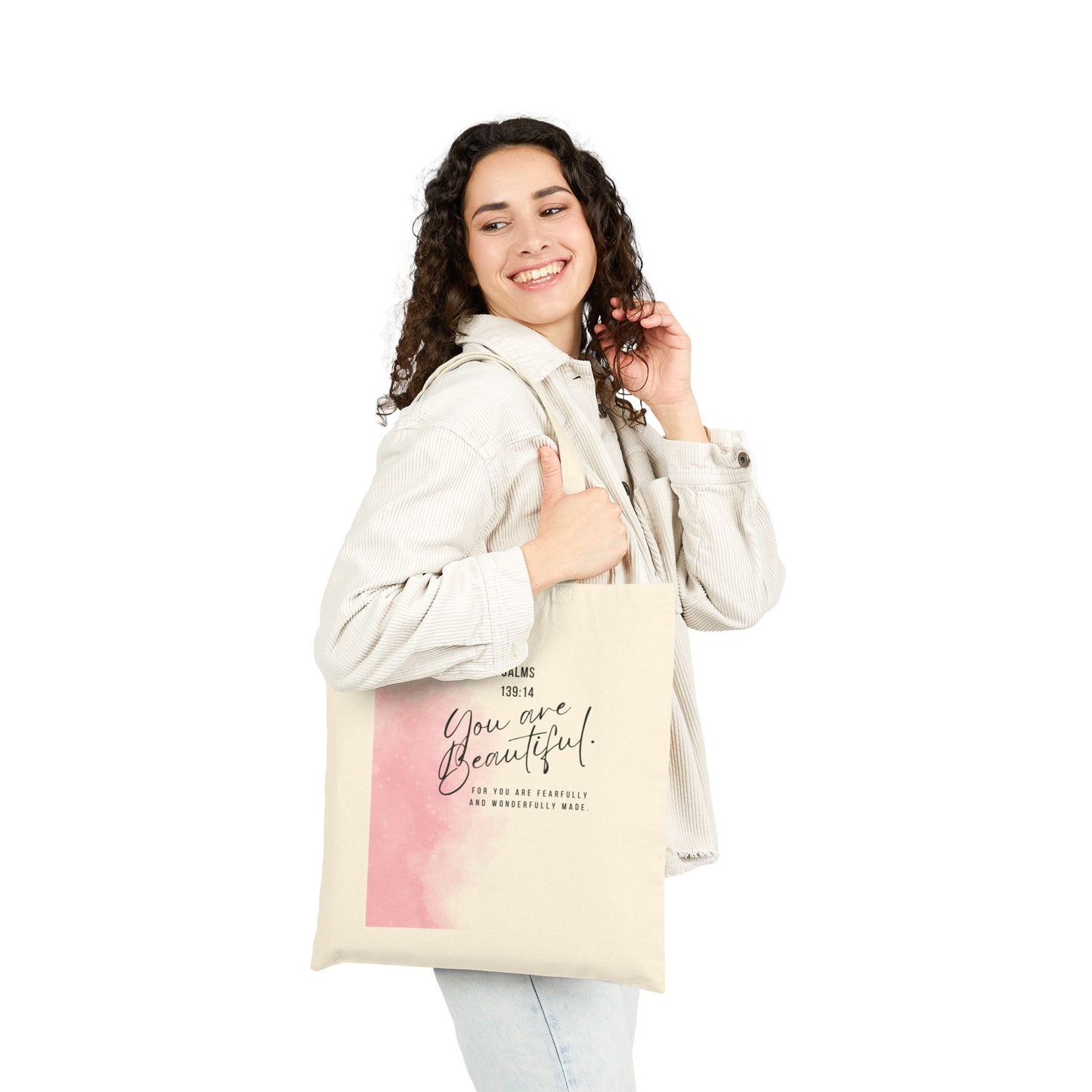 Canvas Tote — "You Are Beautiful" Psalm 103:14 Inspirational Grocery & Church Bag