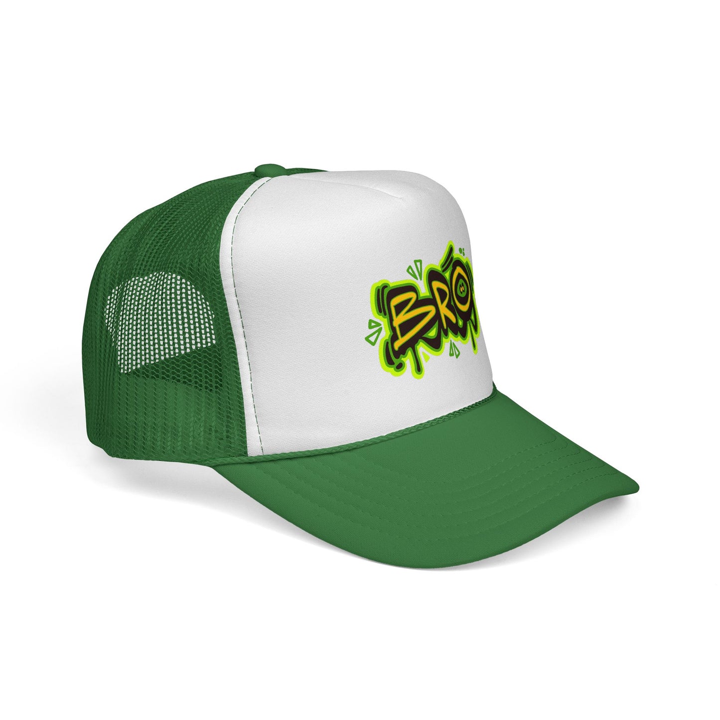 BRO Graffiti Trucker Cap — Neon Green Streetwear Mesh Hat