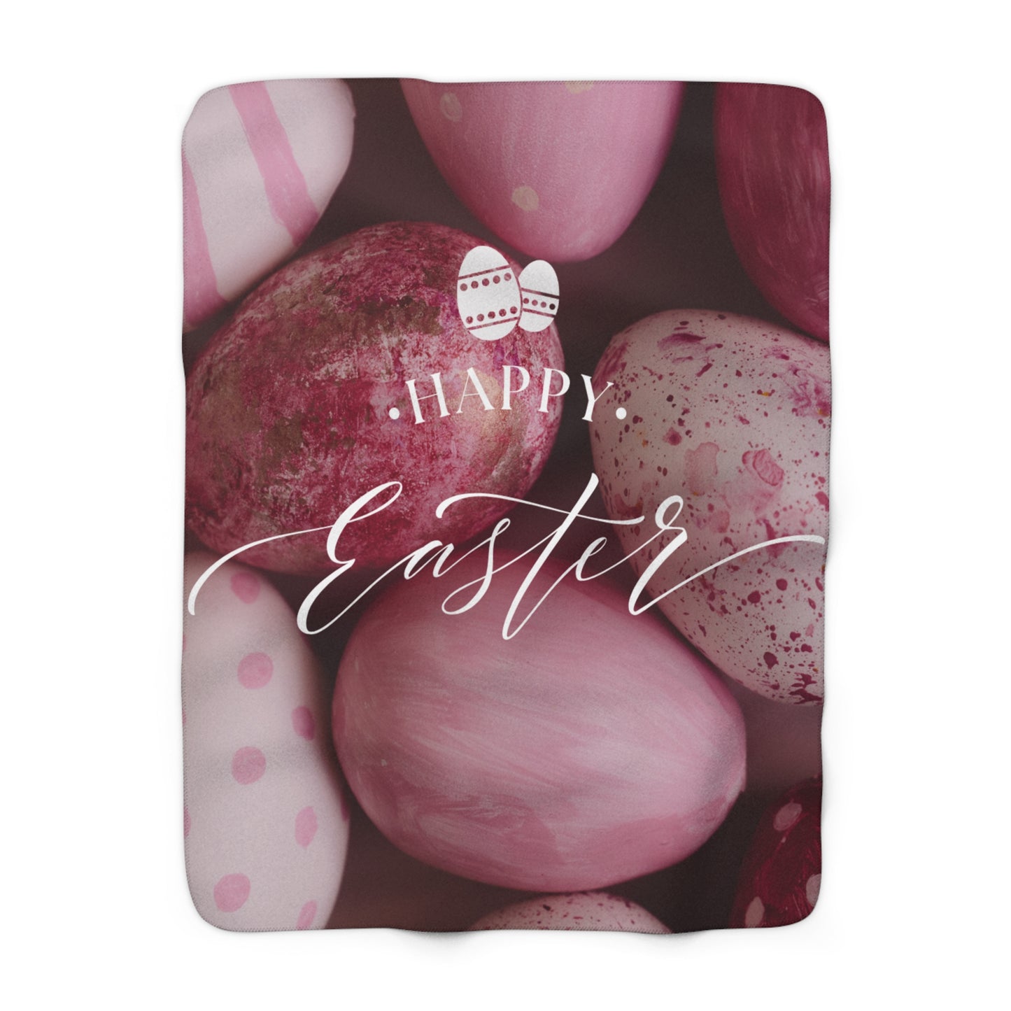 Happy Easter Sherpa Blanket - Pink Easter Eggs Cozy Throw