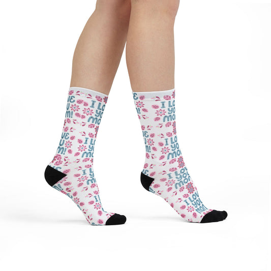 I Love You Mom Floral Crew Socks — Mother's Day Sublimation Socks