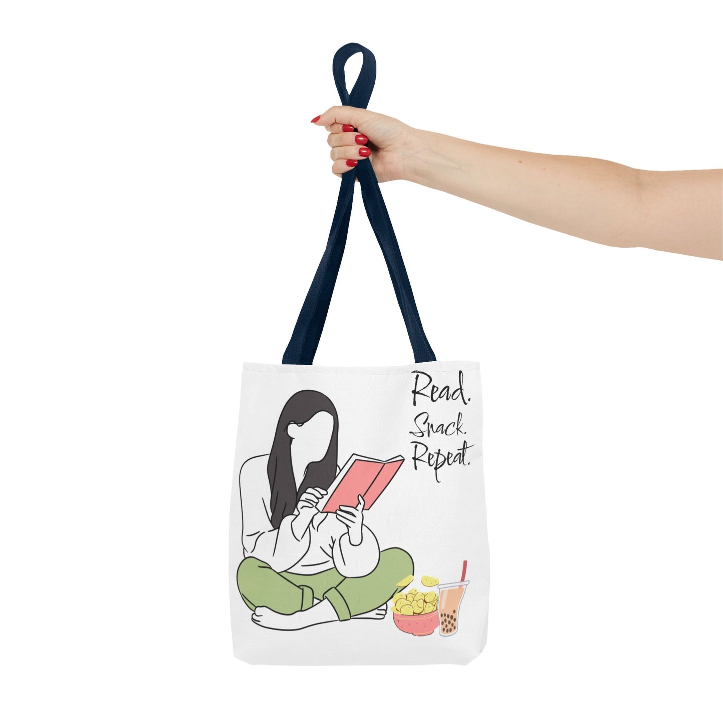 Reading Snack Tote Bag — "Read. Snack. Repeat." Book Lover Canvas Tote