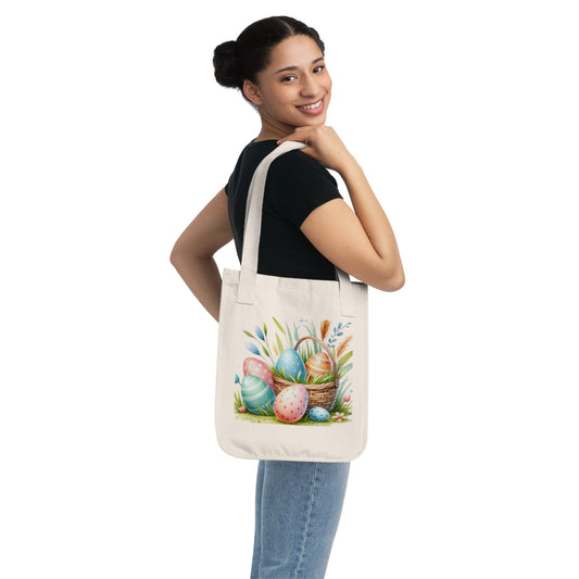 Easter Egg Organic Canvas Tote Bag - Eco-Friendly Spring Shopping Bag