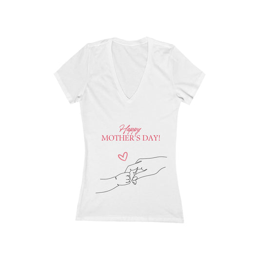 Mother's Day V-Neck Tee - 'Happy Mother's Day' Holding Hands Design