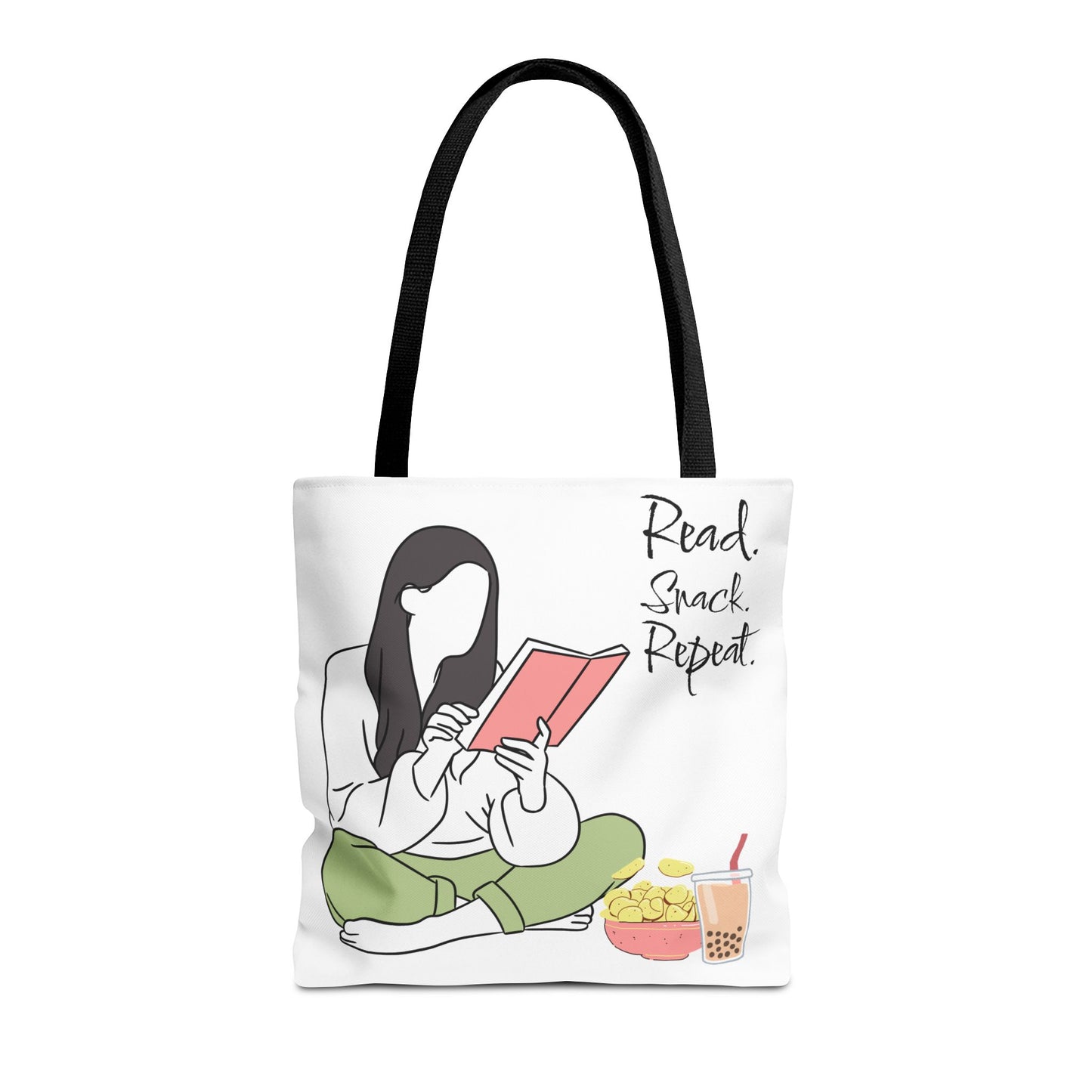 Reading Snack Tote Bag — "Read. Snack. Repeat." Book Lover Canvas Tote
