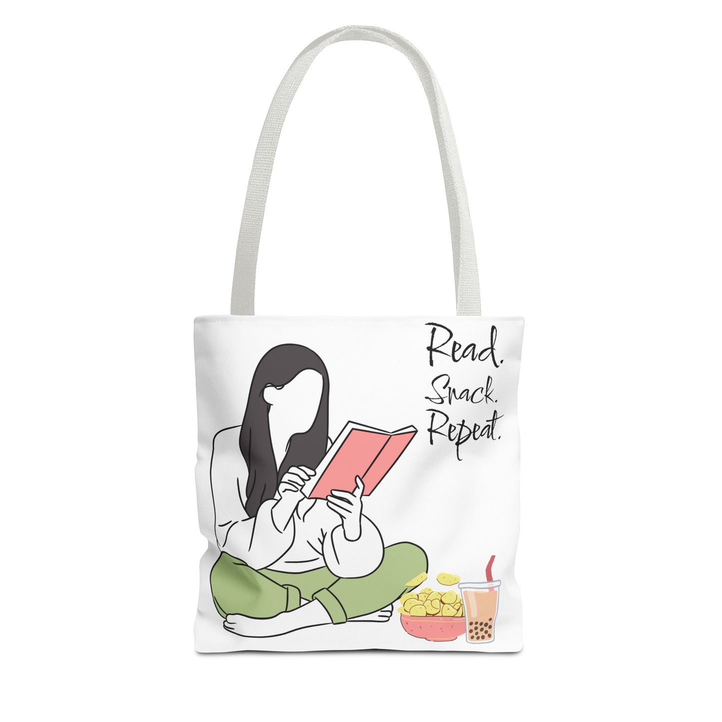 Reading Snack Tote Bag — "Read. Snack. Repeat." Book Lover Canvas Tote