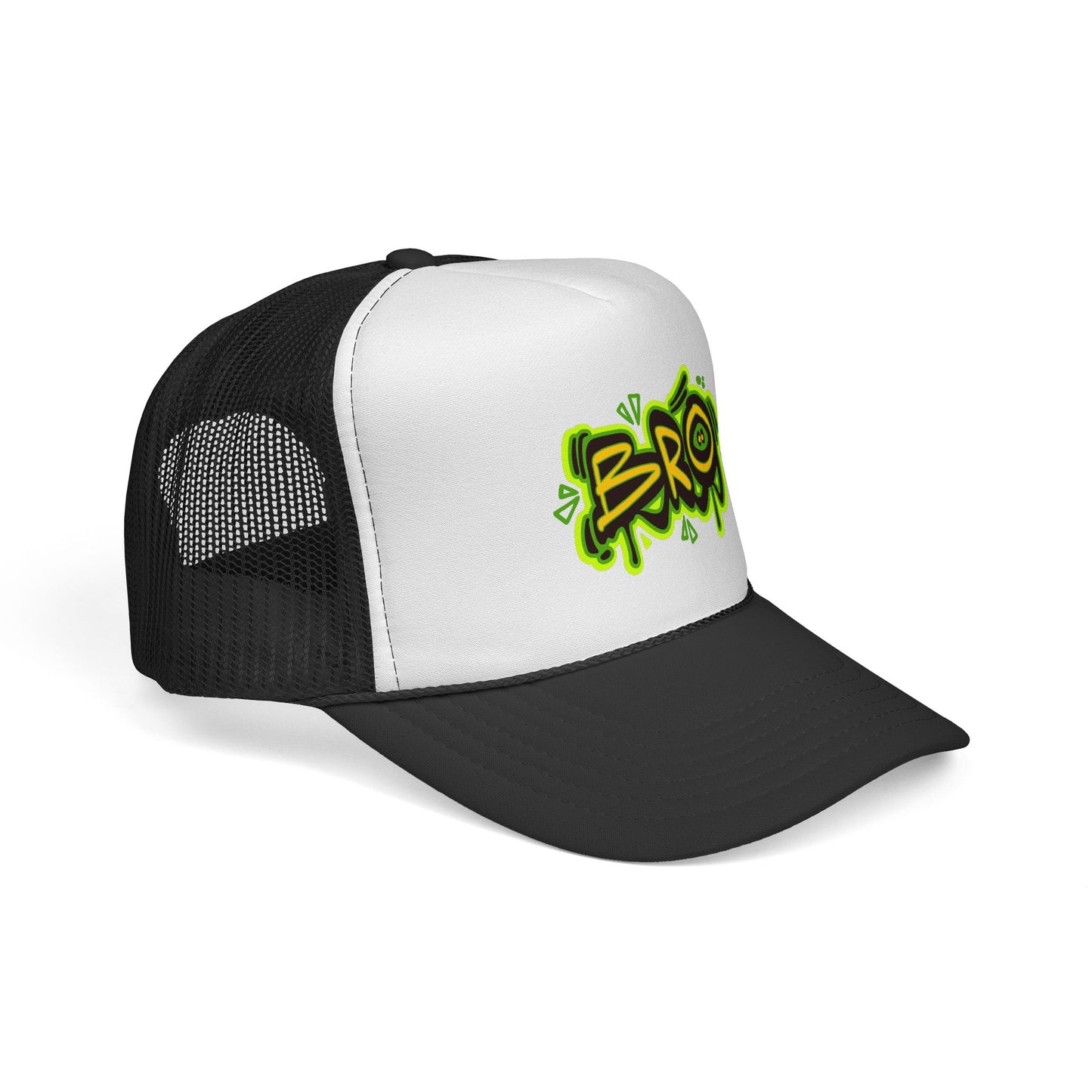 BRO Graffiti Trucker Cap — Neon Green Streetwear Mesh Hat