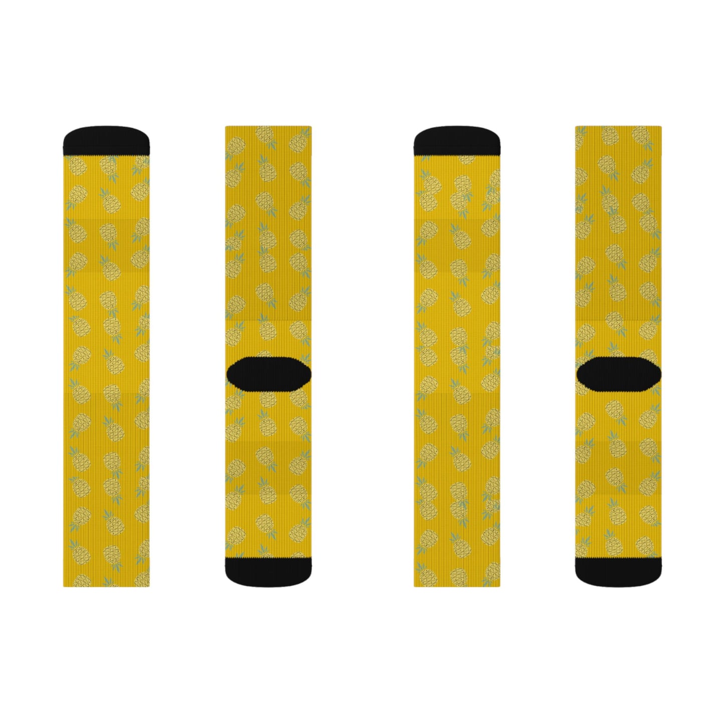 Yellow Pineapple Sublimation Socks — Fun Pineapple Pattern Crew Socks