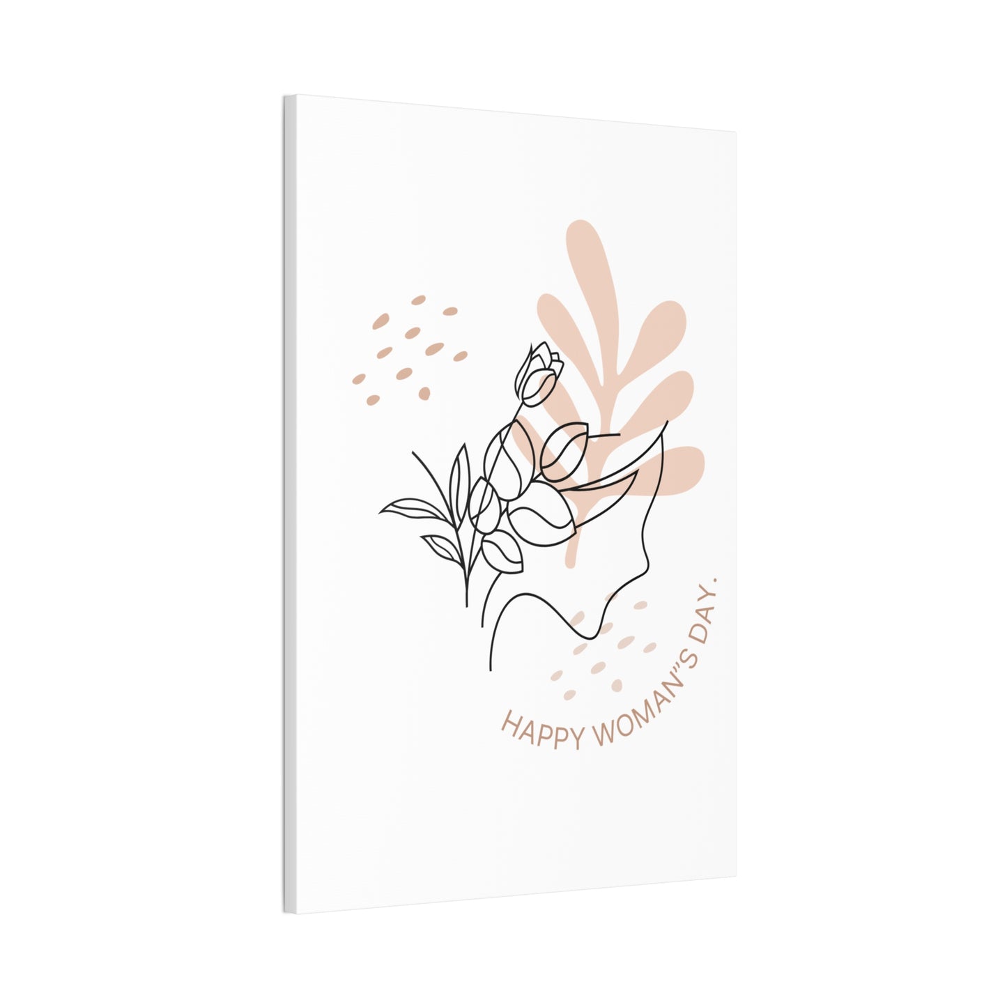 Happy Woman's Day Floral Canvas Art — Minimal Line Drawing Stretched Canvas